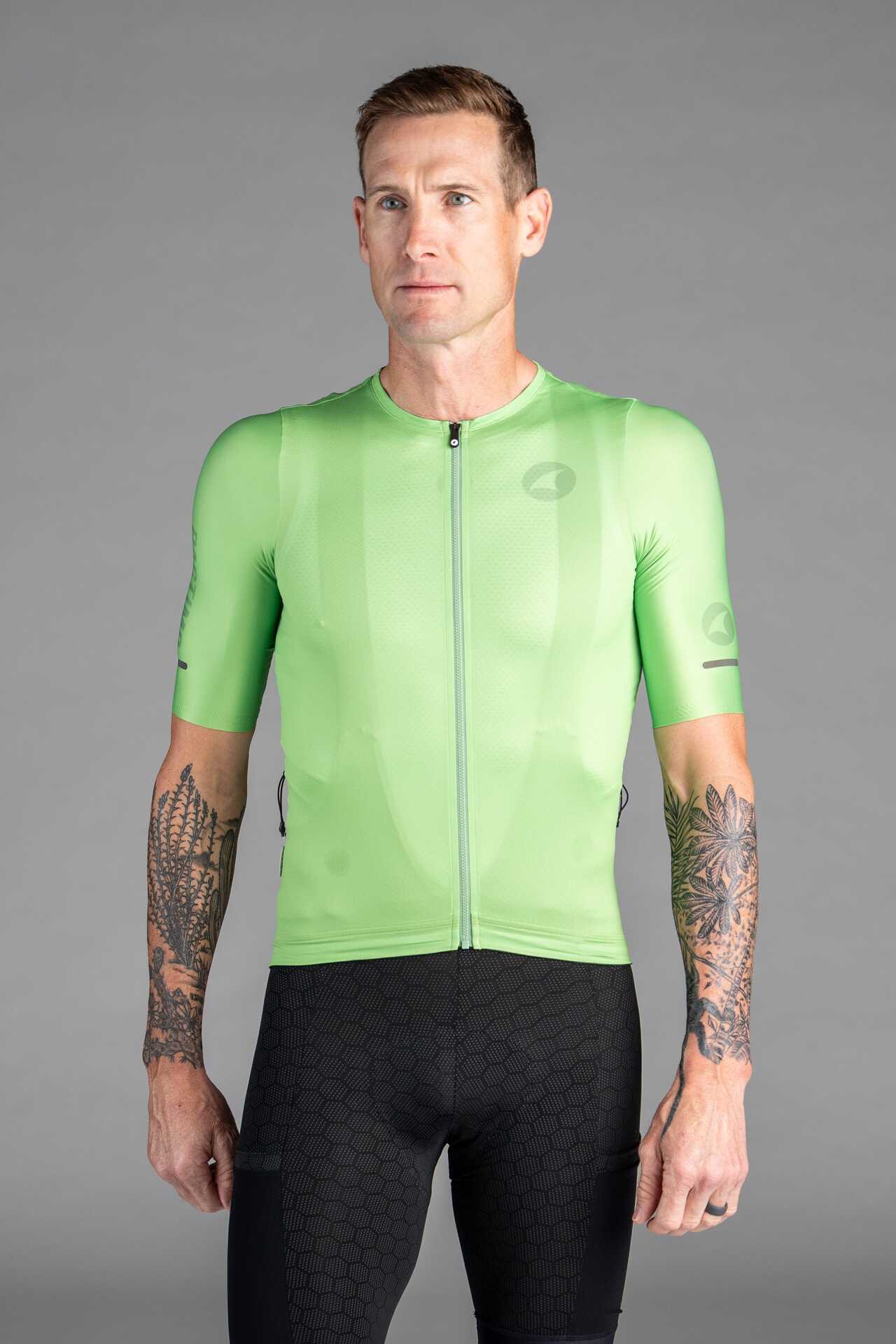 Men's Light Green Range Aero Cargo Cycling Jersey - Front View