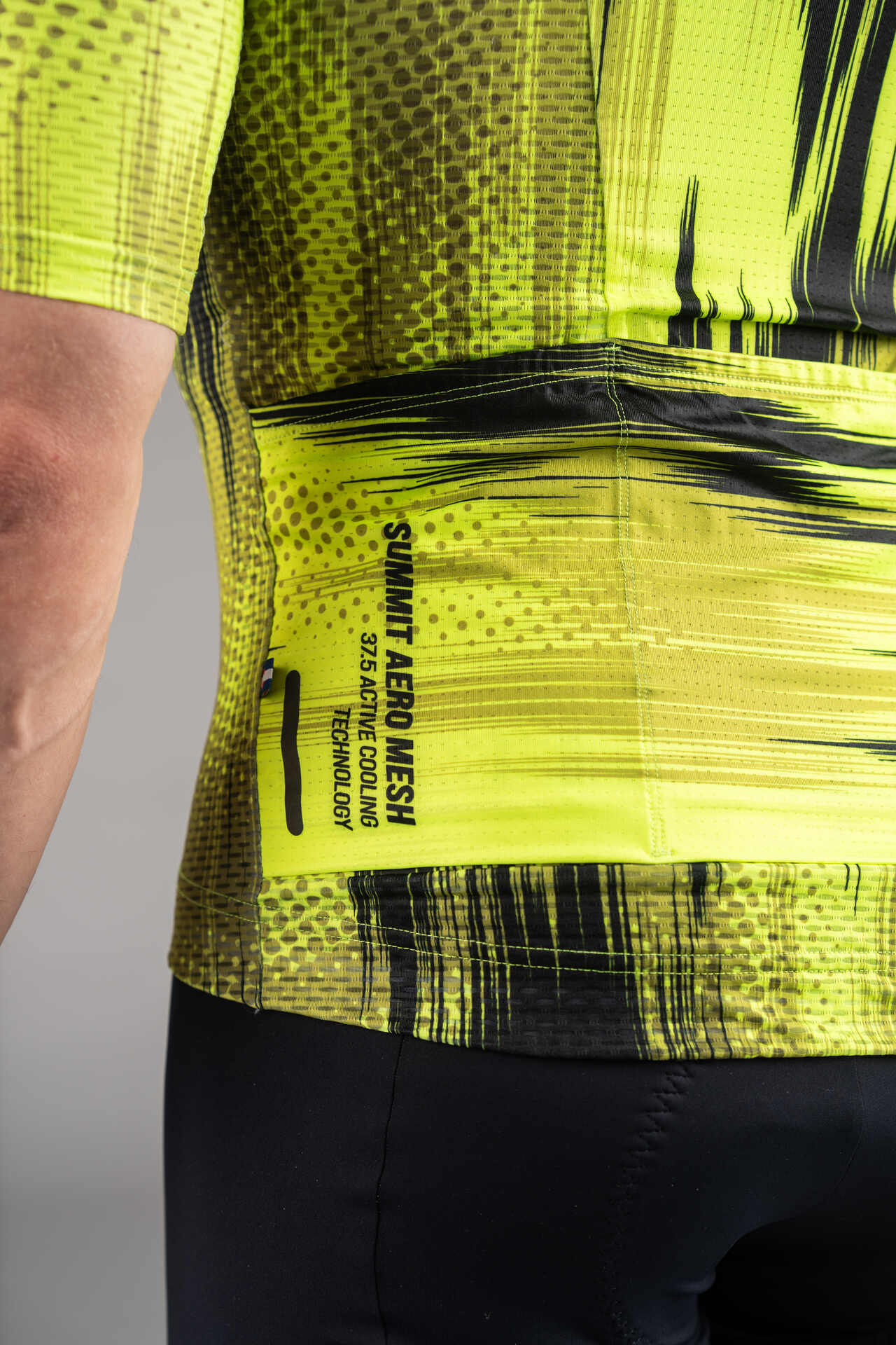 Men's Black and High Viz-Yellow Summit Aero Mesh Cycling Jersey - Back Pockets