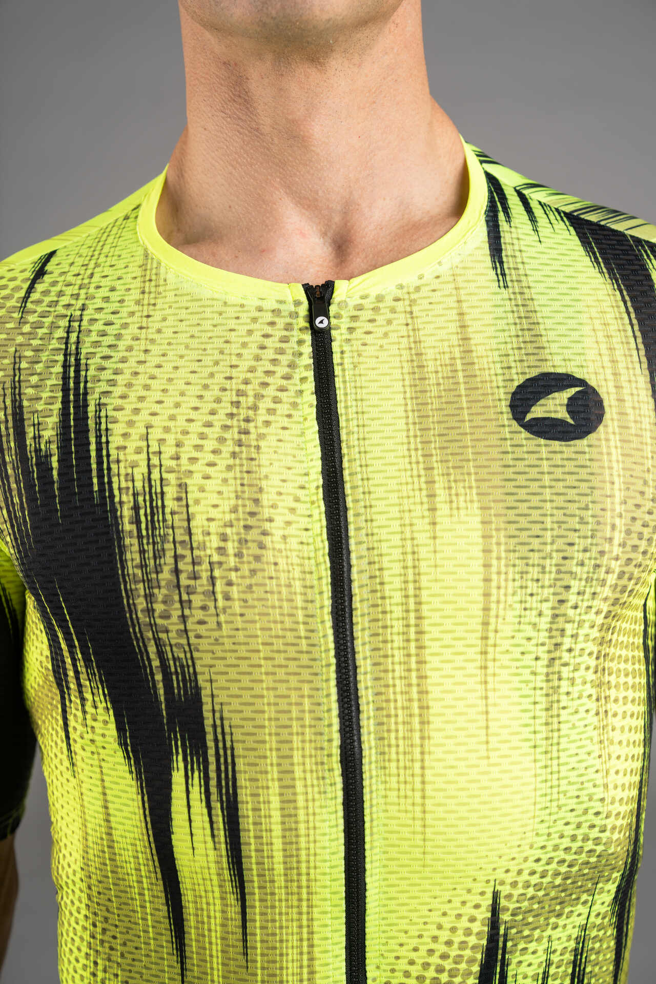 Men's Black and High Viz-Yellow Summit Aero Mesh Cycling Jersey - Front Zipper