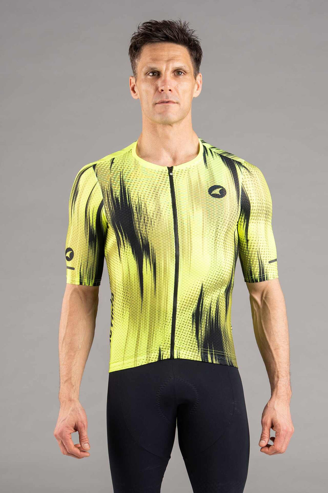 Men's Black and High Viz-Yellow Summit Aero Mesh Cycling Jersey - Front View