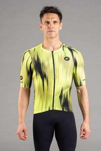 Men's Black and High Viz-Yellow Summit Aero Mesh Cycling Jersey - Front View