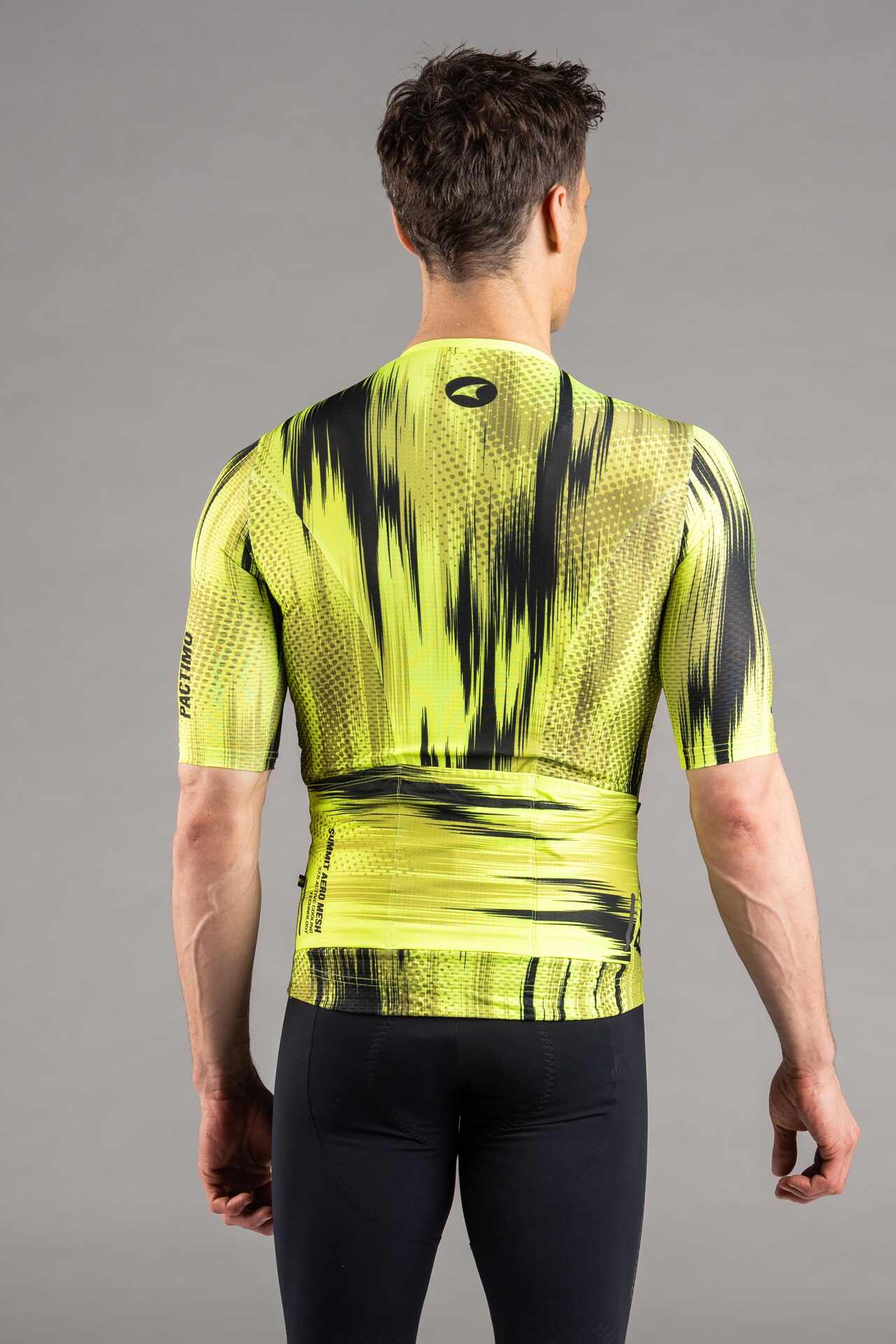 Men's Black and High Viz-Yellow Summit Aero Mesh Cycling Jersey - Back View