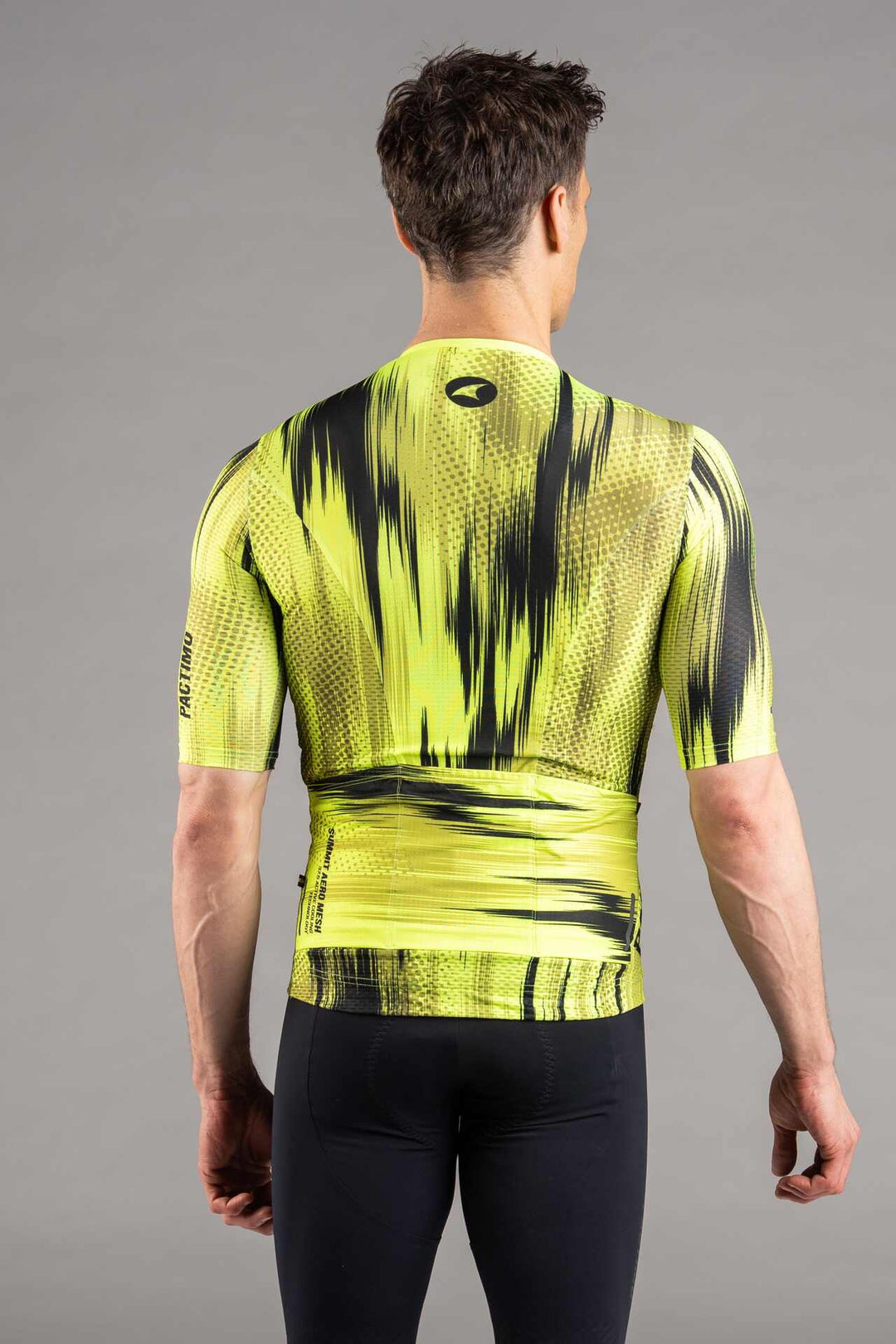 Men's Black and High Viz-Yellow Summit Aero Mesh Cycling Jersey - Back View