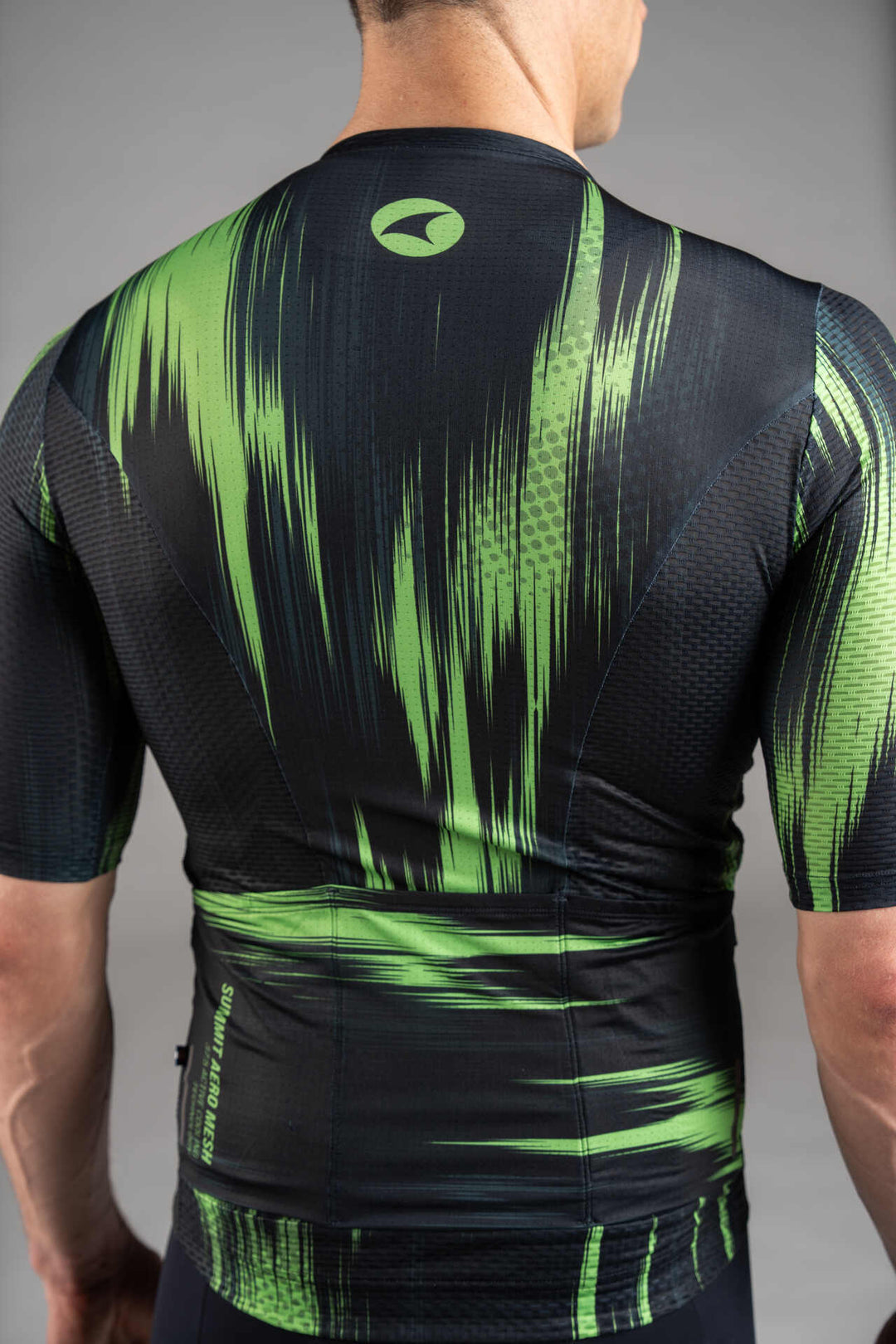 Men's Black and Green Summit Aero Mesh Cycling Jersey - Back Pocket Close-Up
