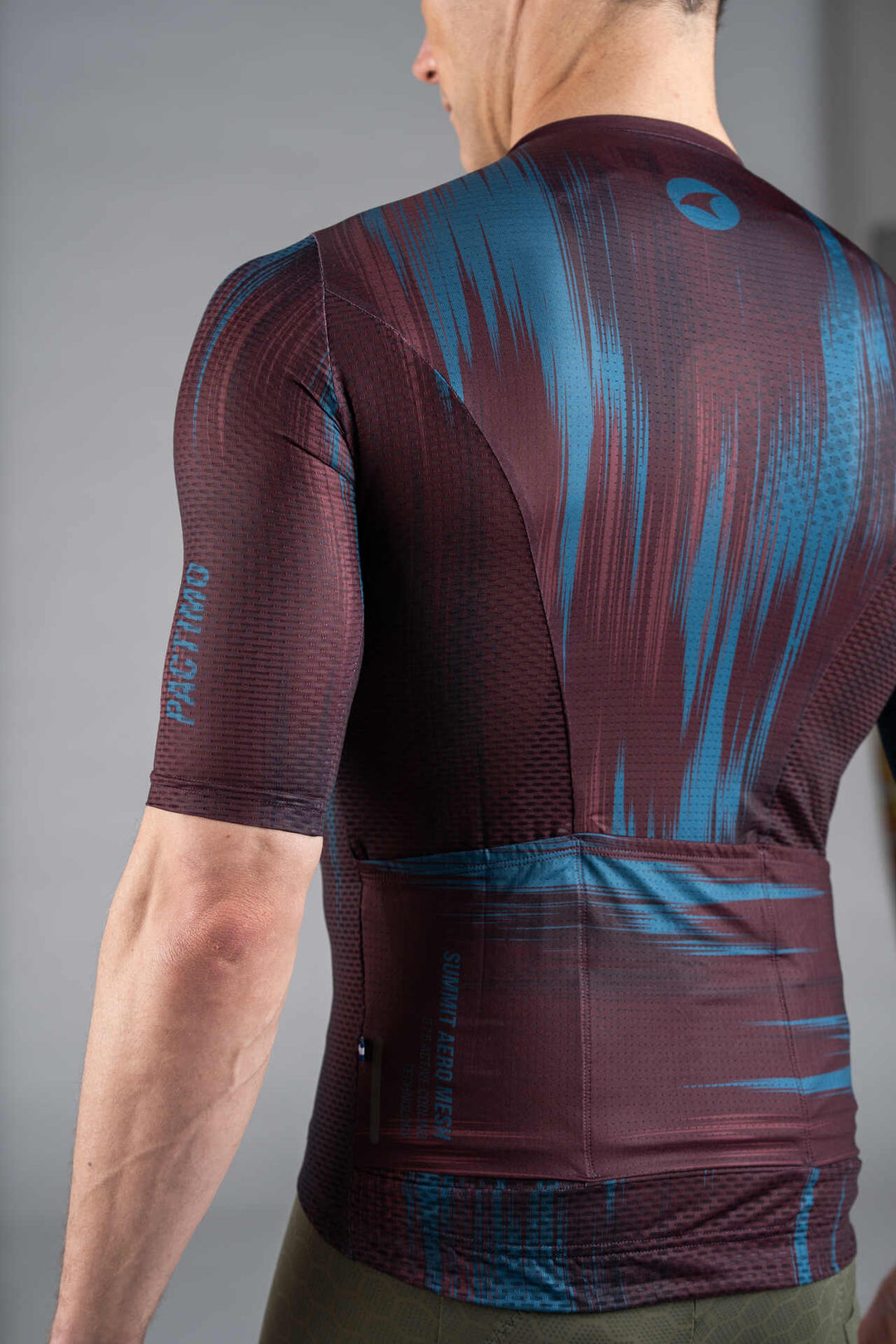 Men's Burgundy and Teal Summit Aero Mesh Cycling Jersey - Back Pockets