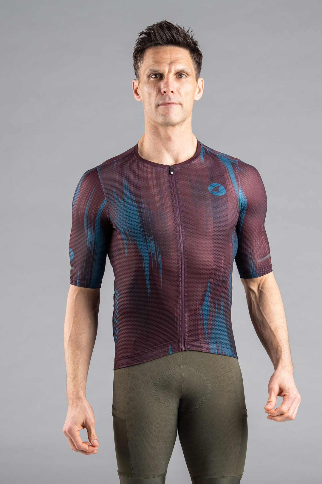 Men's Burgundy and Teal Summit Aero Mesh Cycling Jersey - Front View