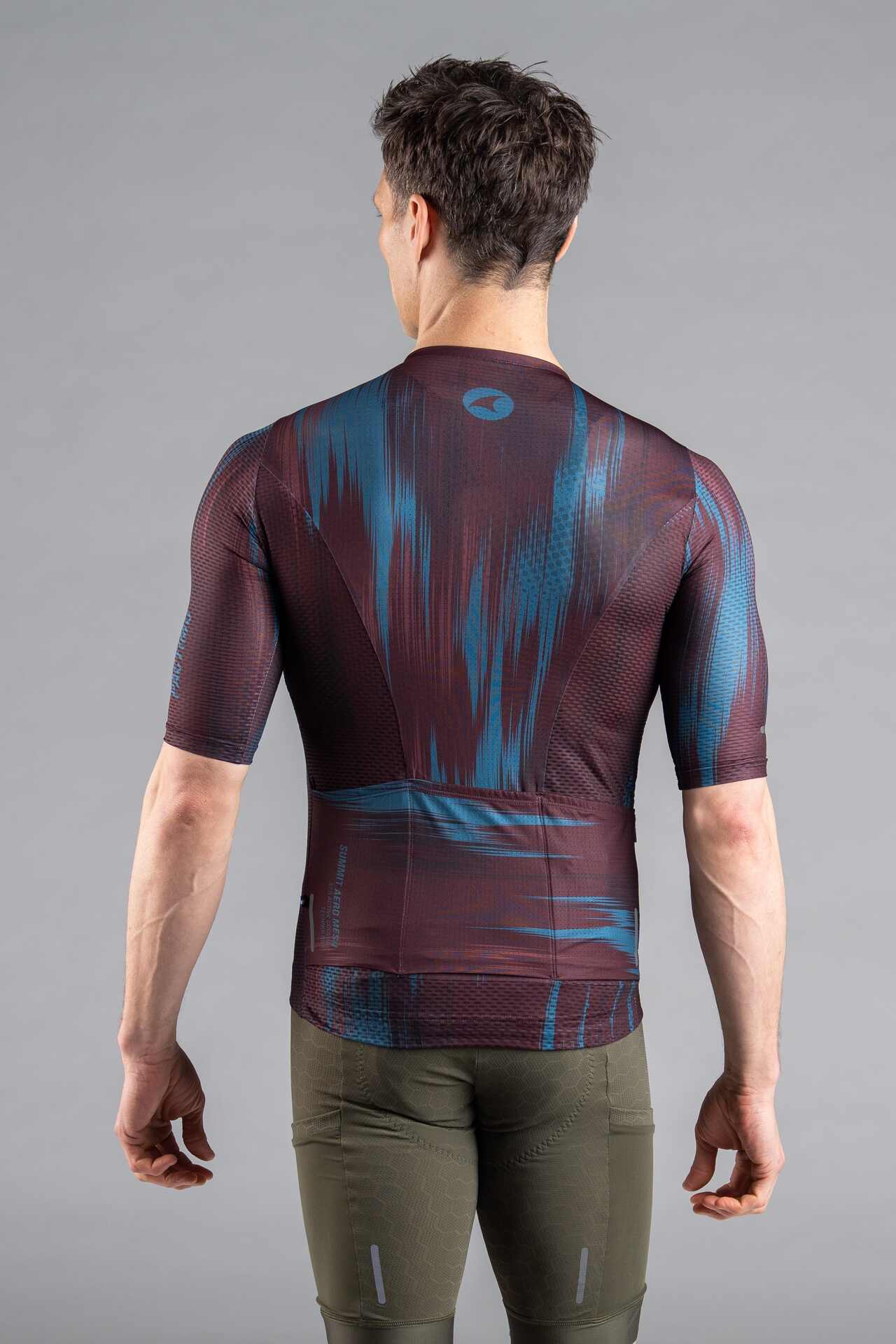 Men's Burgundy and Teal Summit Aero Mesh Cycling Jersey - Back View