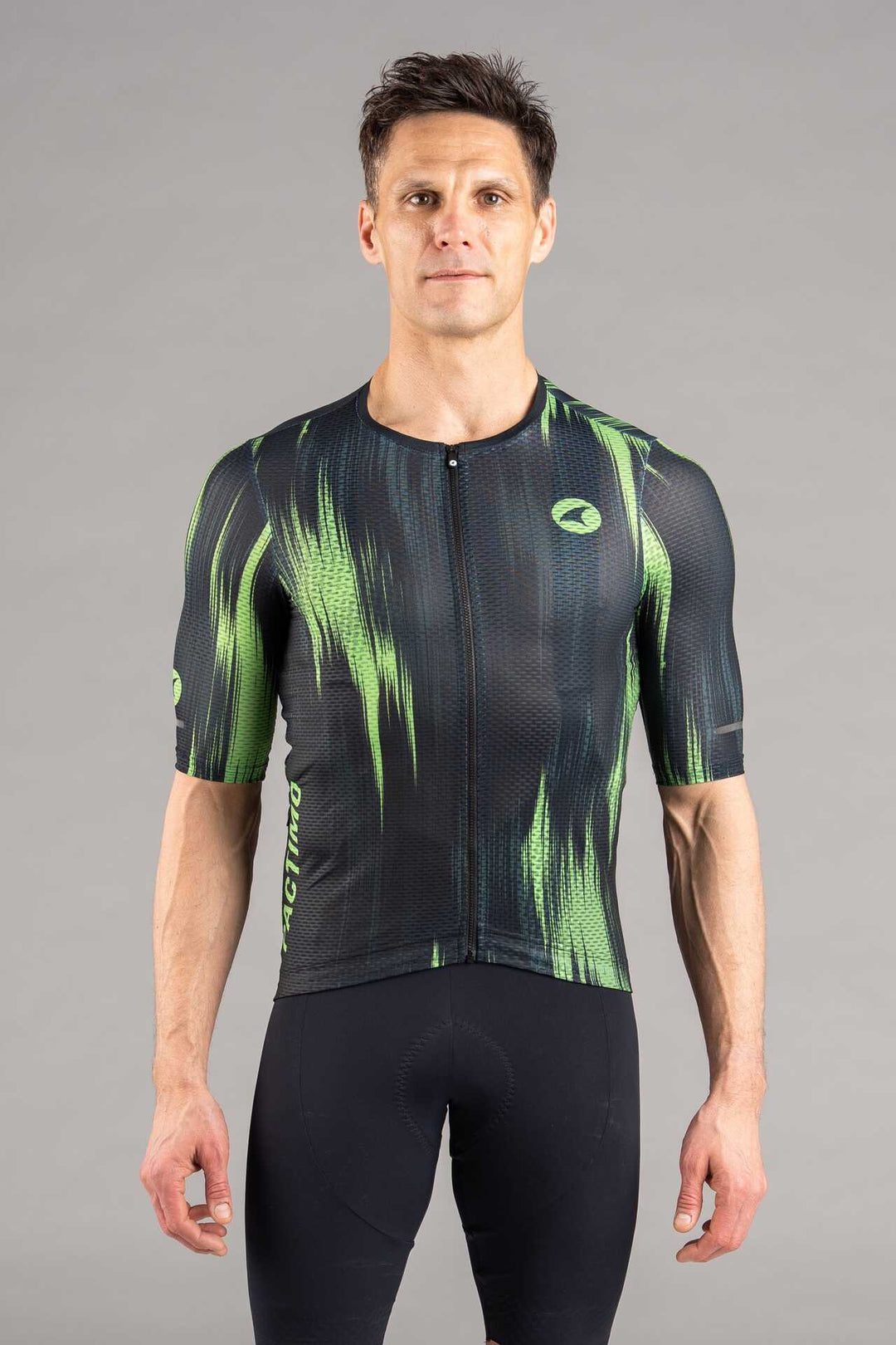 Men's Black and Green Summit Aero Mesh Cycling Jersey - Front View