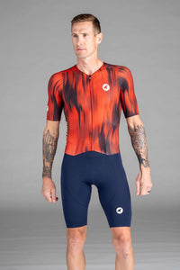 Men's Red and Navy Mesh Cycling Suit - Front View