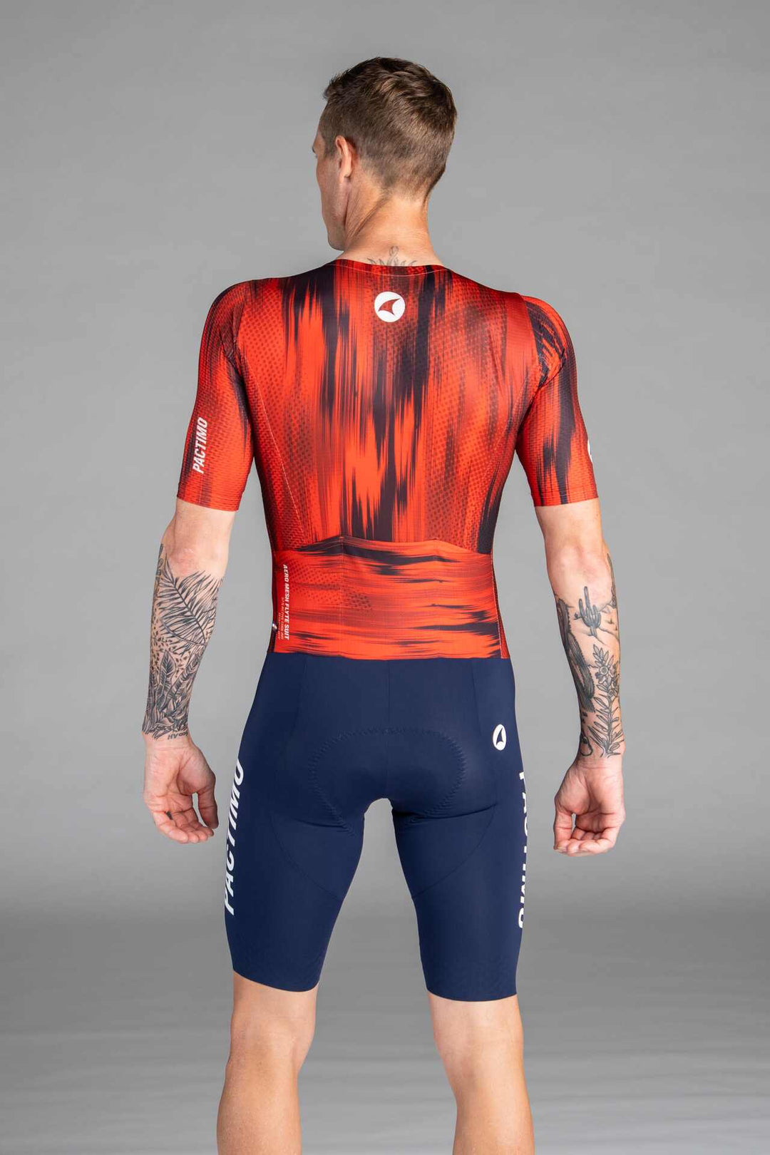 Men's Red and Navy Mesh Cycling Suit - Back View