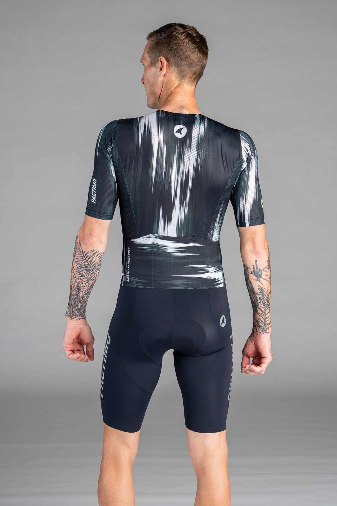 Men's Black and White Mesh Cycling Suit - Back View