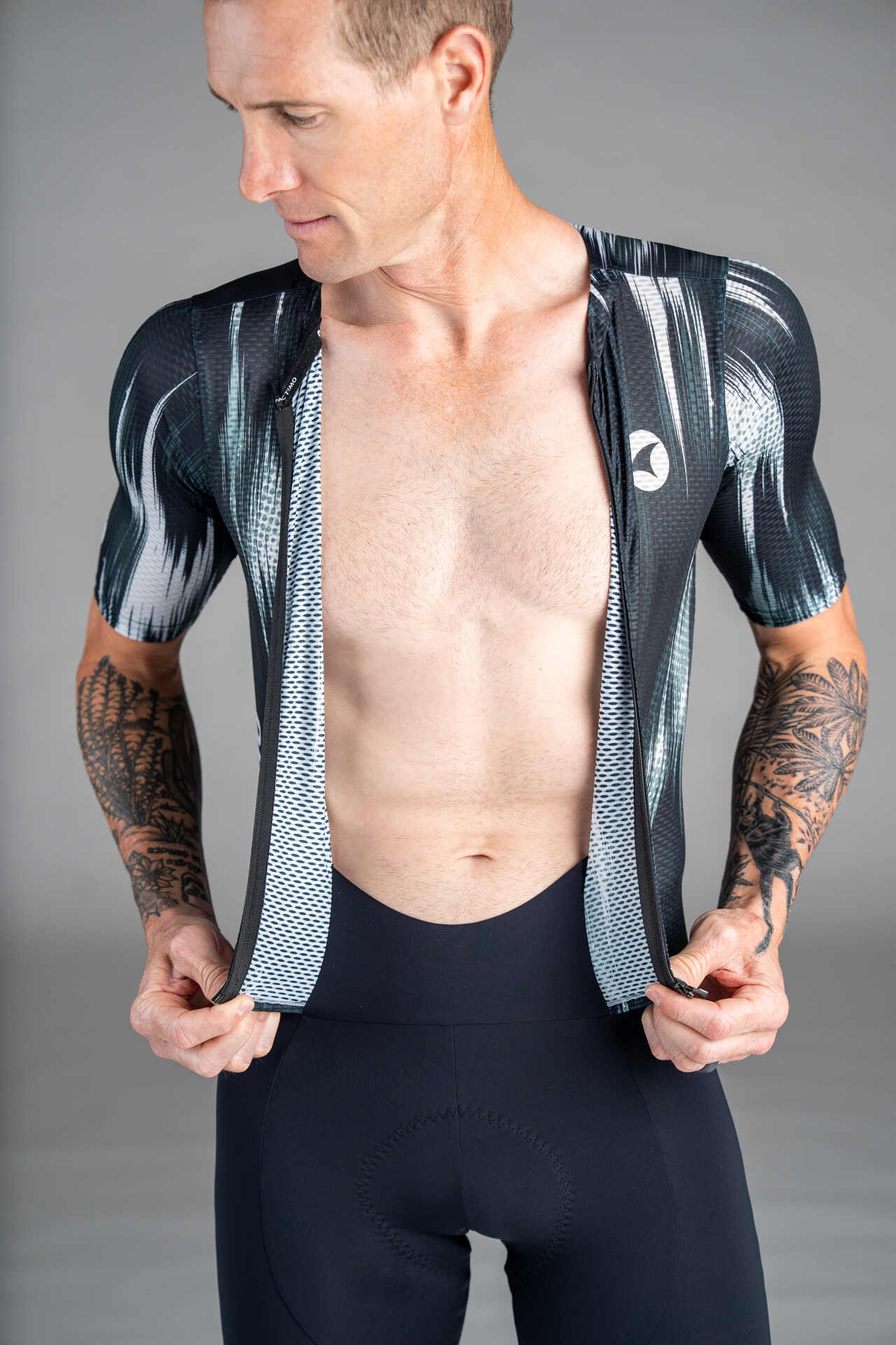 Men's Black and White Mesh Cycling Suit - Front Zipper