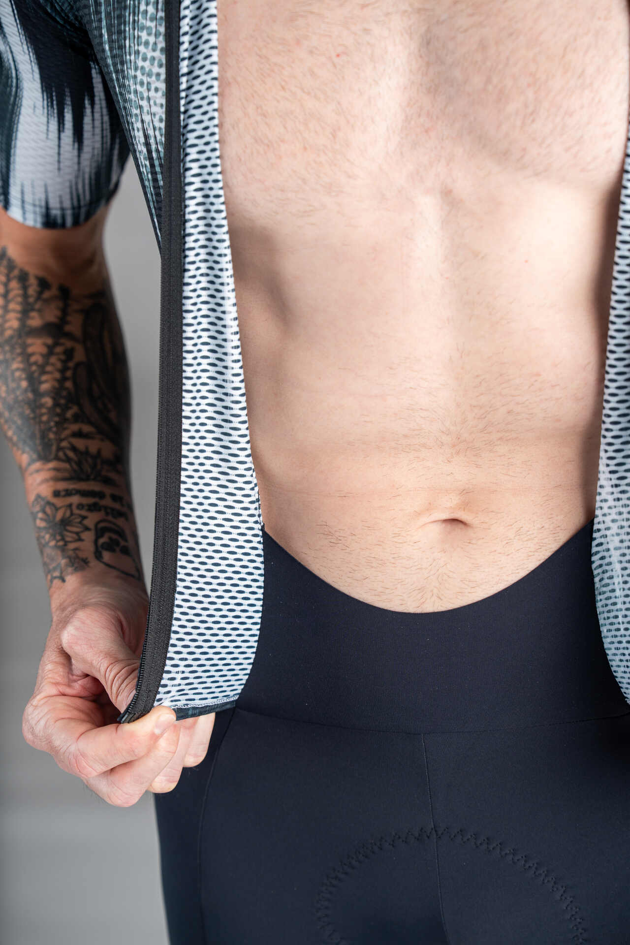 Men's Black and White Mesh Cycling Suit - Mesh Fabric