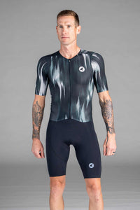 Men's Black and White Mesh Cycling Suit - Front View