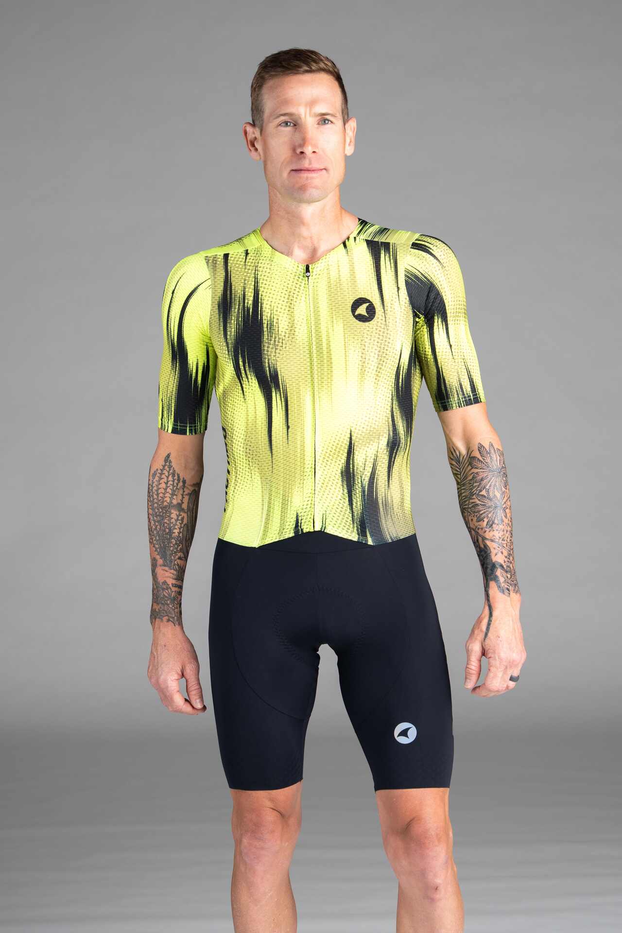 Men's Manic and Black Mesh Cycling Suit - Front View