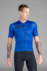 Men's Blue Ascent Aero Cycling Jersey - Front View