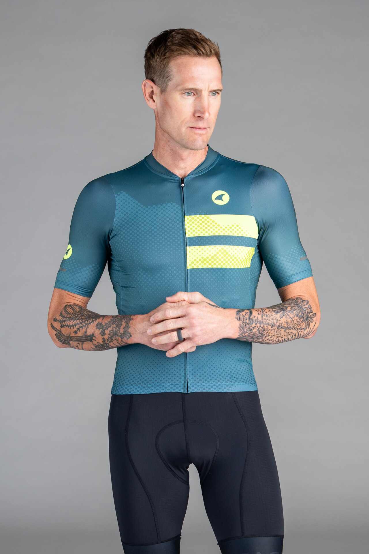 Men's Teal Ascent Aero Cycling Jersey - Front View