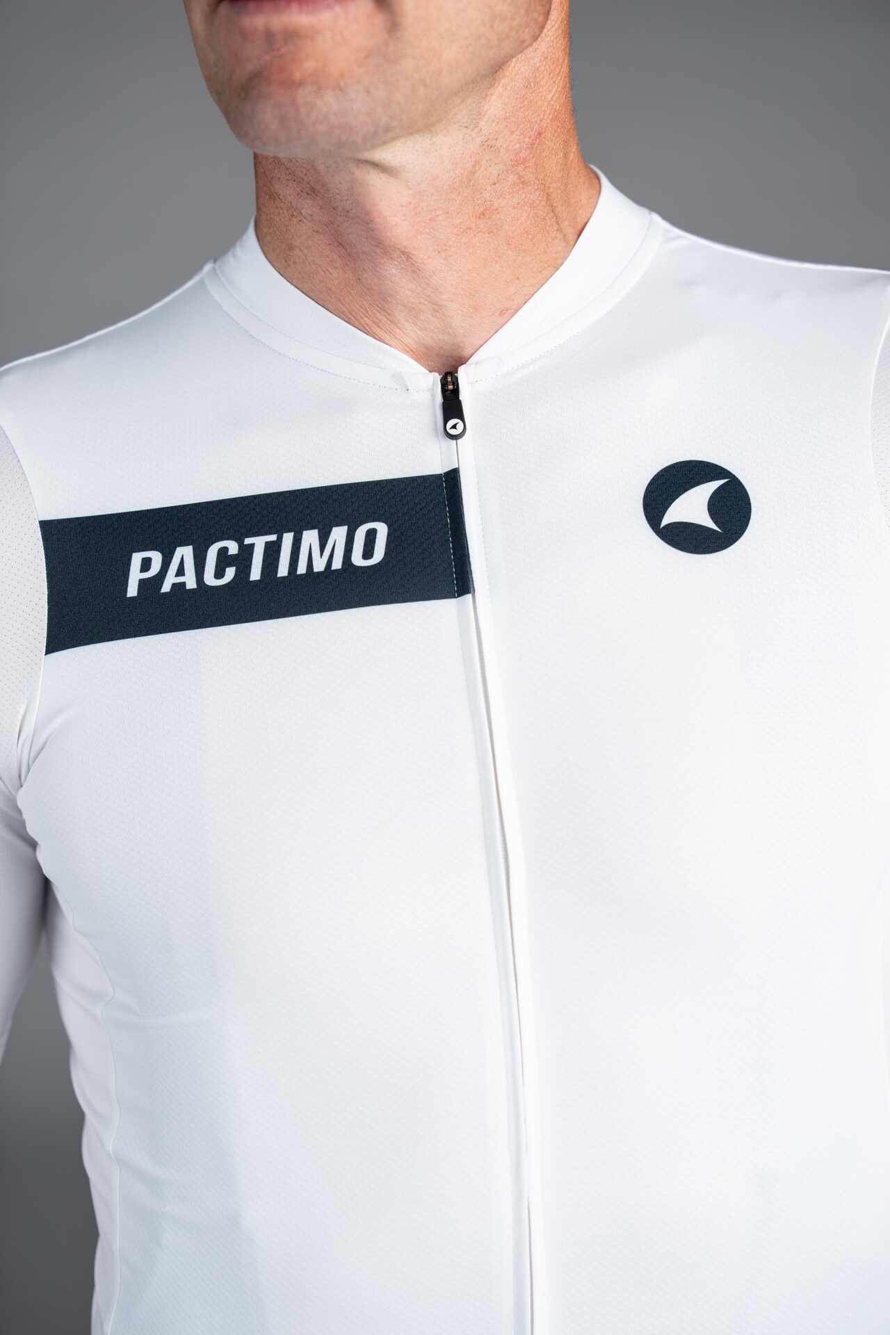 Men's White Ascent Aero Long Sleeve Cycling Jersey - Collar