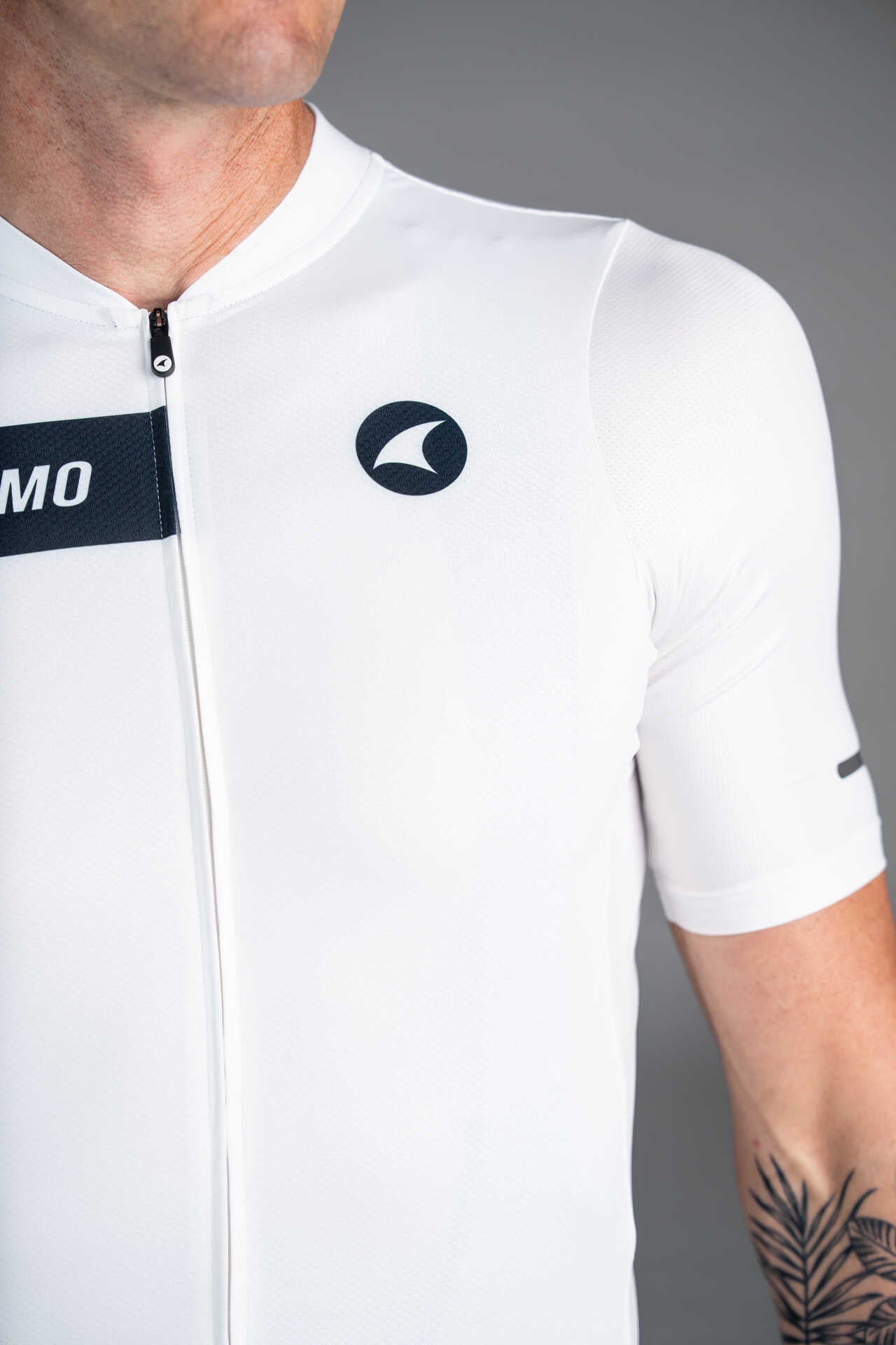 Men's White Ascent Aero Cycling Jersey - Front Close-Up