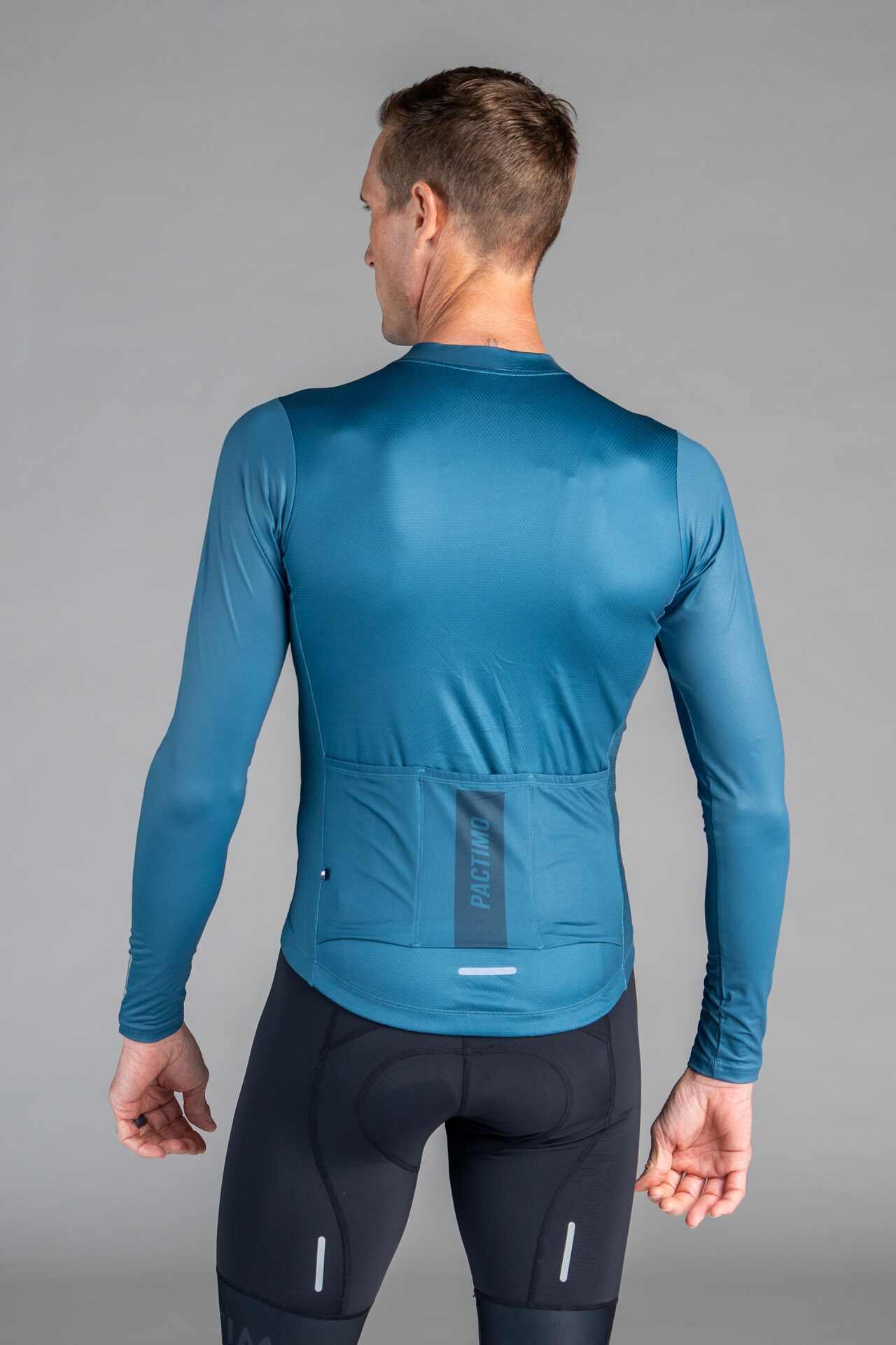 Men's Teal Ascent Aero Long Sleeve Cycling Jersey - Back View