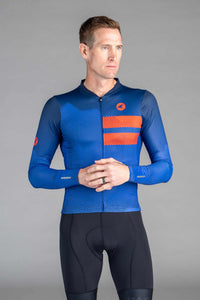 Men's Blue and Red Ascent Aero Long Sleeve Cycling Jersey - Front View