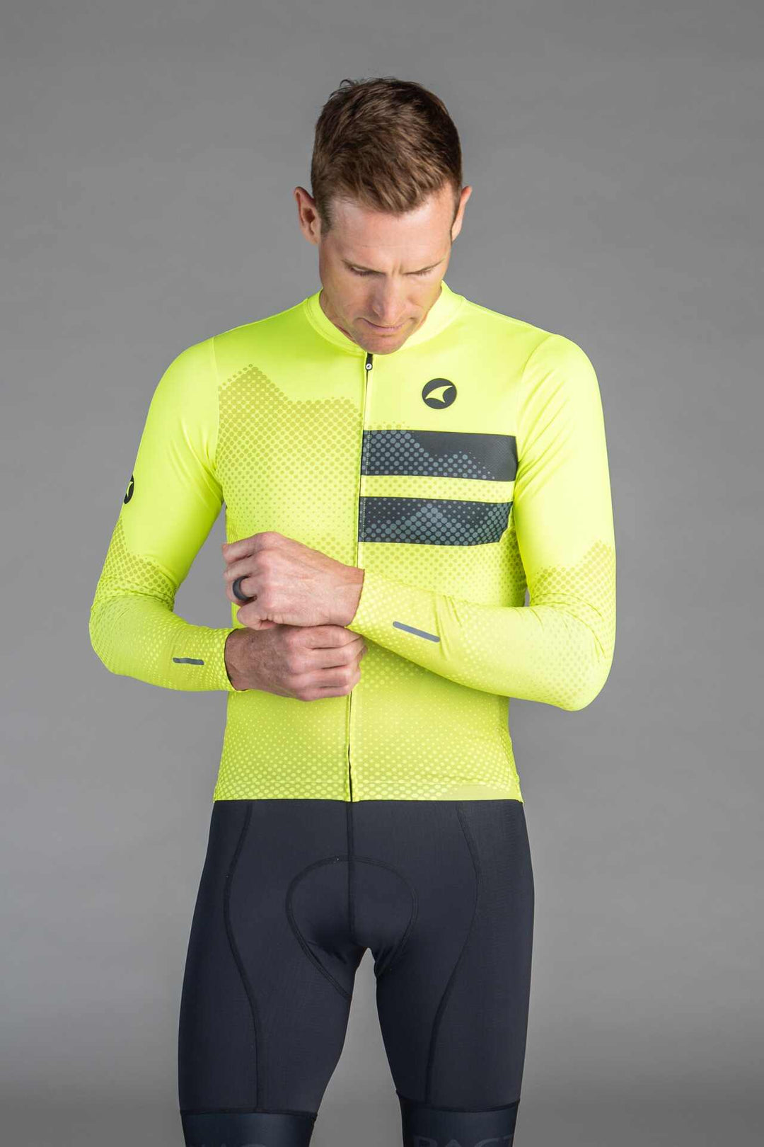 Men's High-Viz Yellow Ascent Aero Long Sleeve Cycling Jersey - Front View