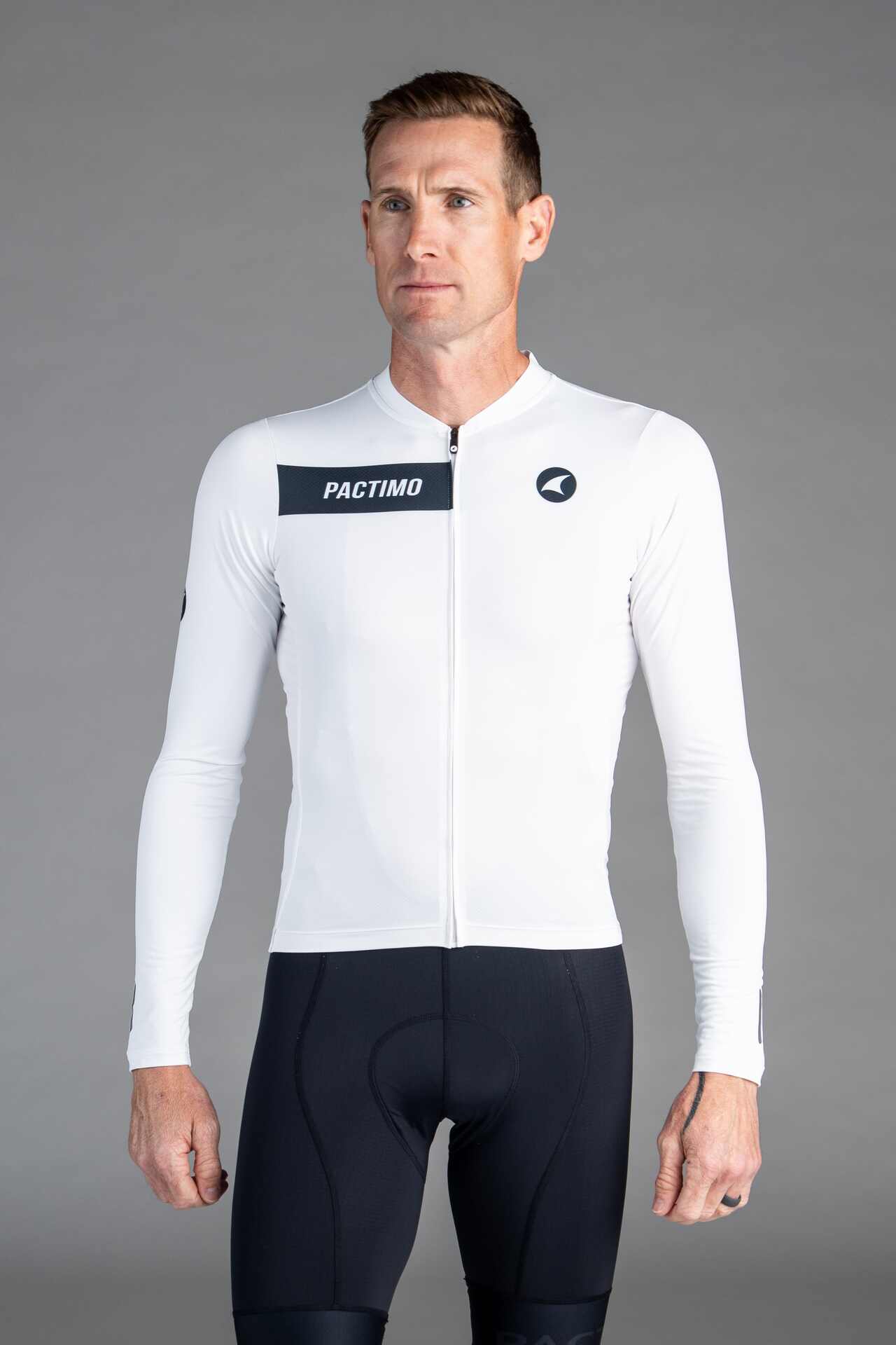 Men's White Ascent Aero Long Sleeve Cycling Jersey - Front View
