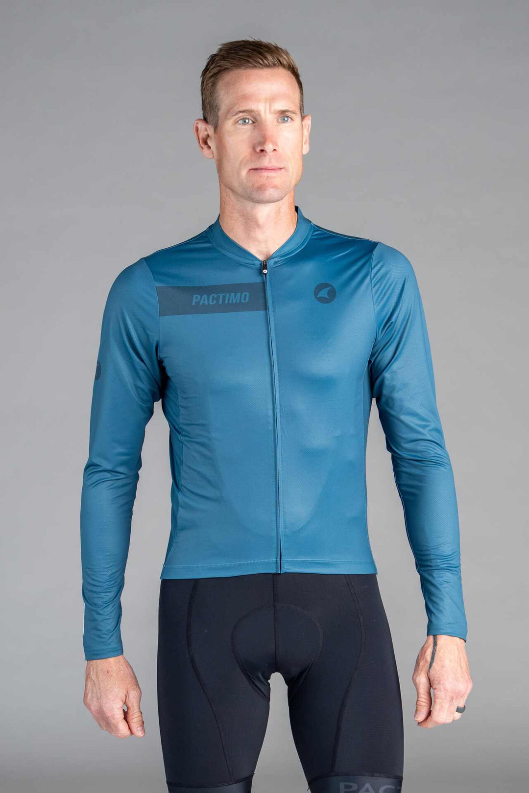 Men's Teal Ascent Long-Sleeve Cycling Jersey - Front View