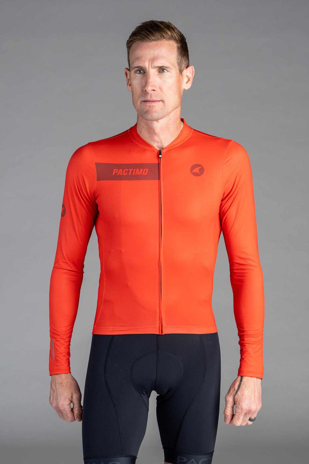 Men's Red Ascent Long-Sleeve Cycling Jersey - Front View