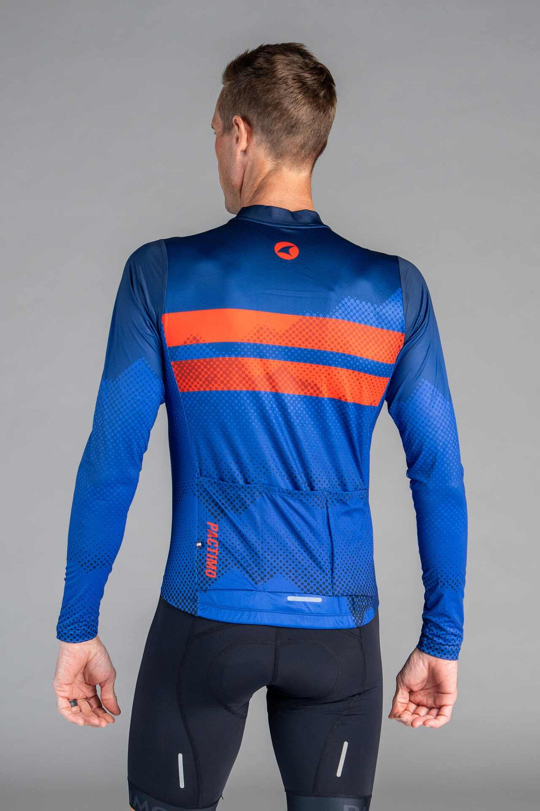 Men's Blue and Red Ascent Long-Sleeve Cycling Jersey - Back View