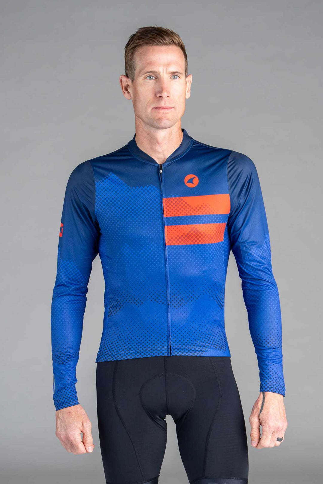 Men's Blue and Red Ascent Long-Sleeve Cycling Jersey - Front View