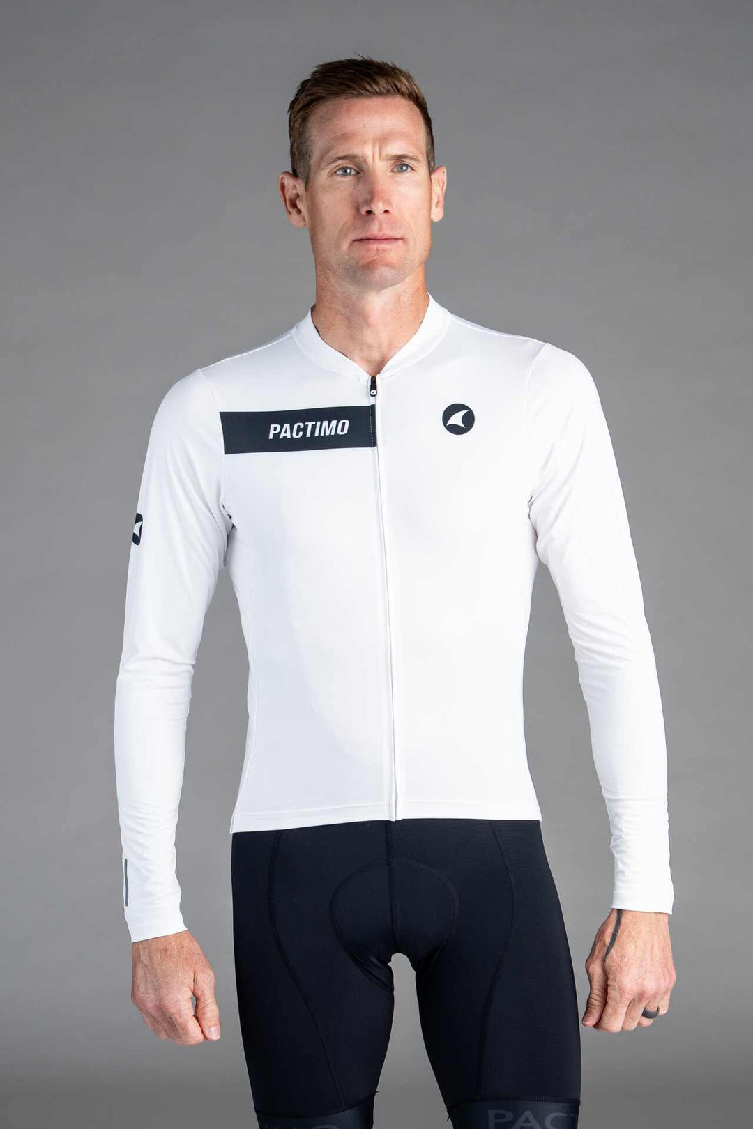 Men's White Ascent Long-Sleeve Cycling Jersey - Front View