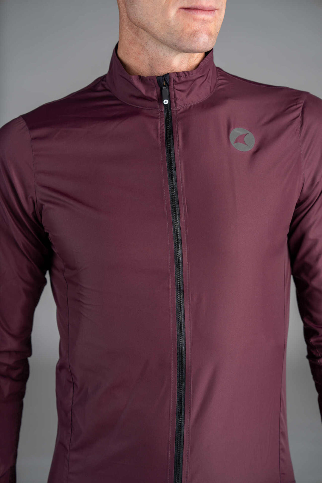 Men's Burgundy Packable Cycling Wind Jacket - Collar