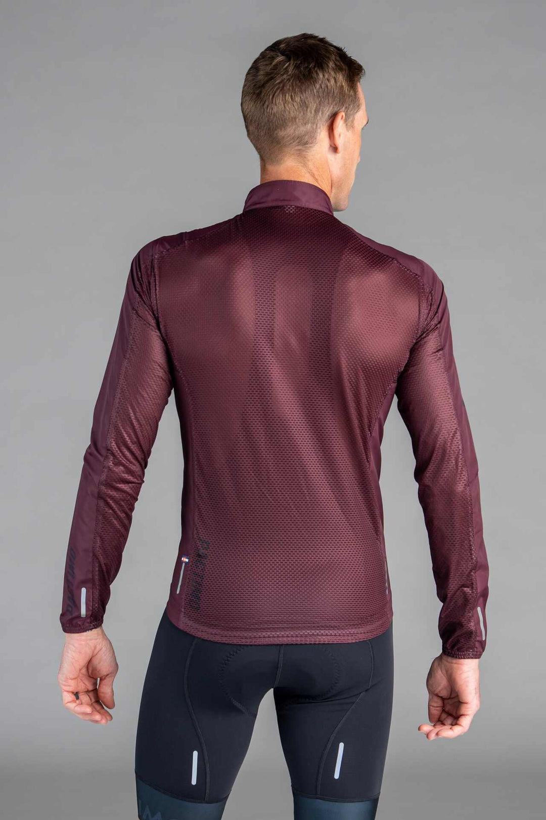 Men's Burgundy Packable Cycling Wind Jacket - Back View