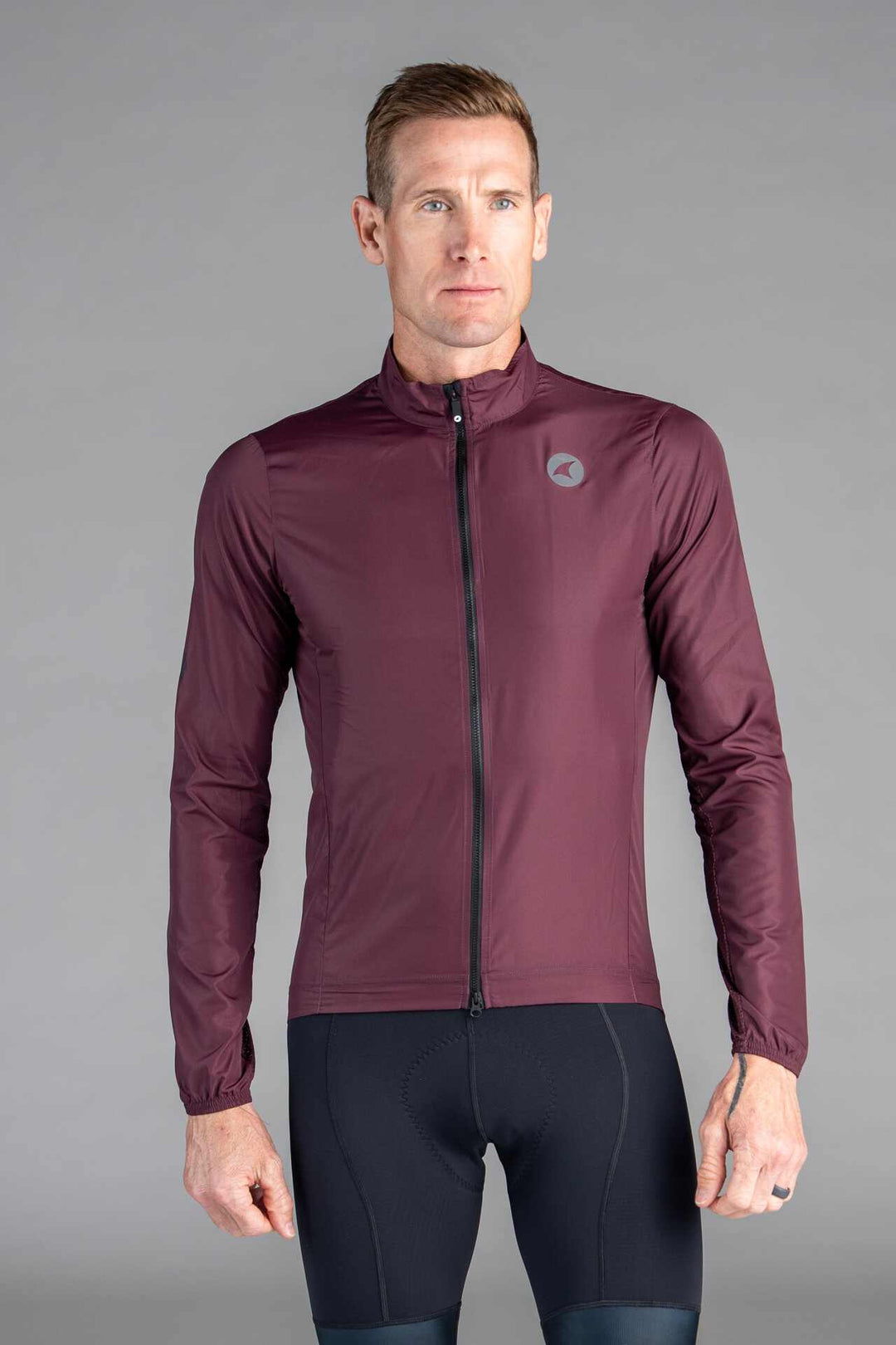 Men's Burgundy Packable Cycling Wind Jacket - Front View