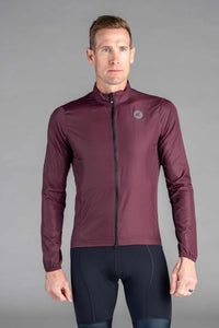 Men's Burgundy Packable Cycling Wind Jacket - Front View