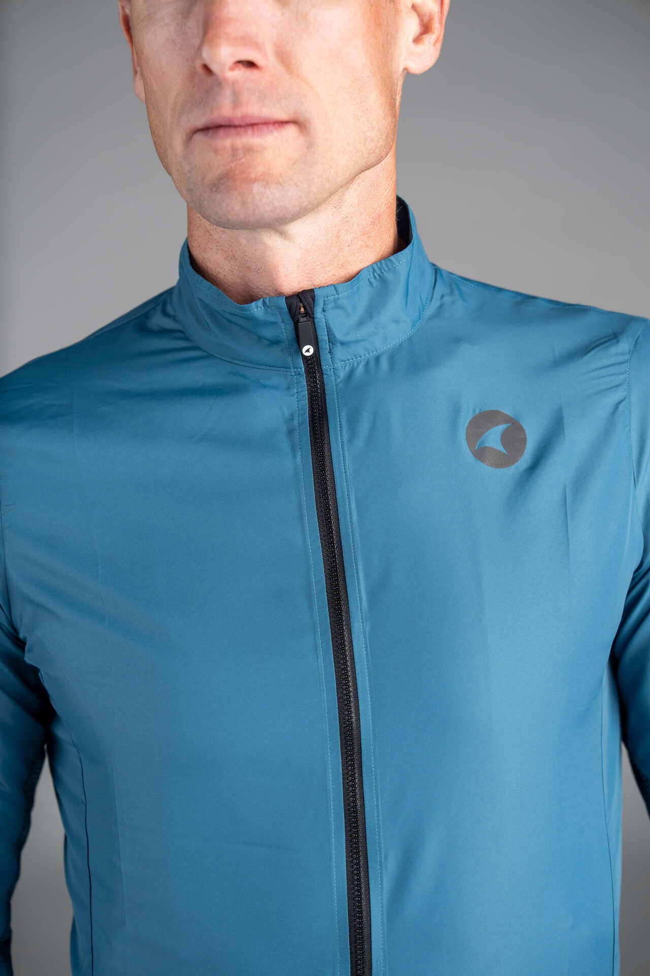 Men's Dark Teal Packable Cycling Wind Jacket - Collar