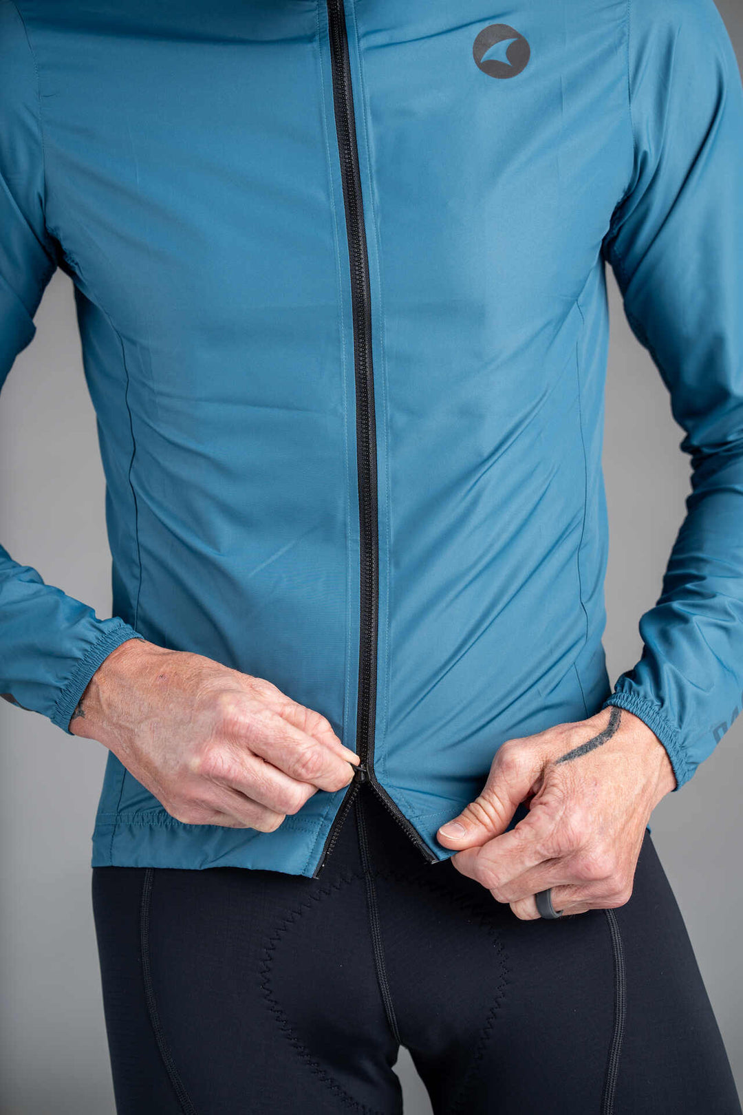 Men's Dark Teal Packable Cycling Wind Jacket - Two-Way Zipper