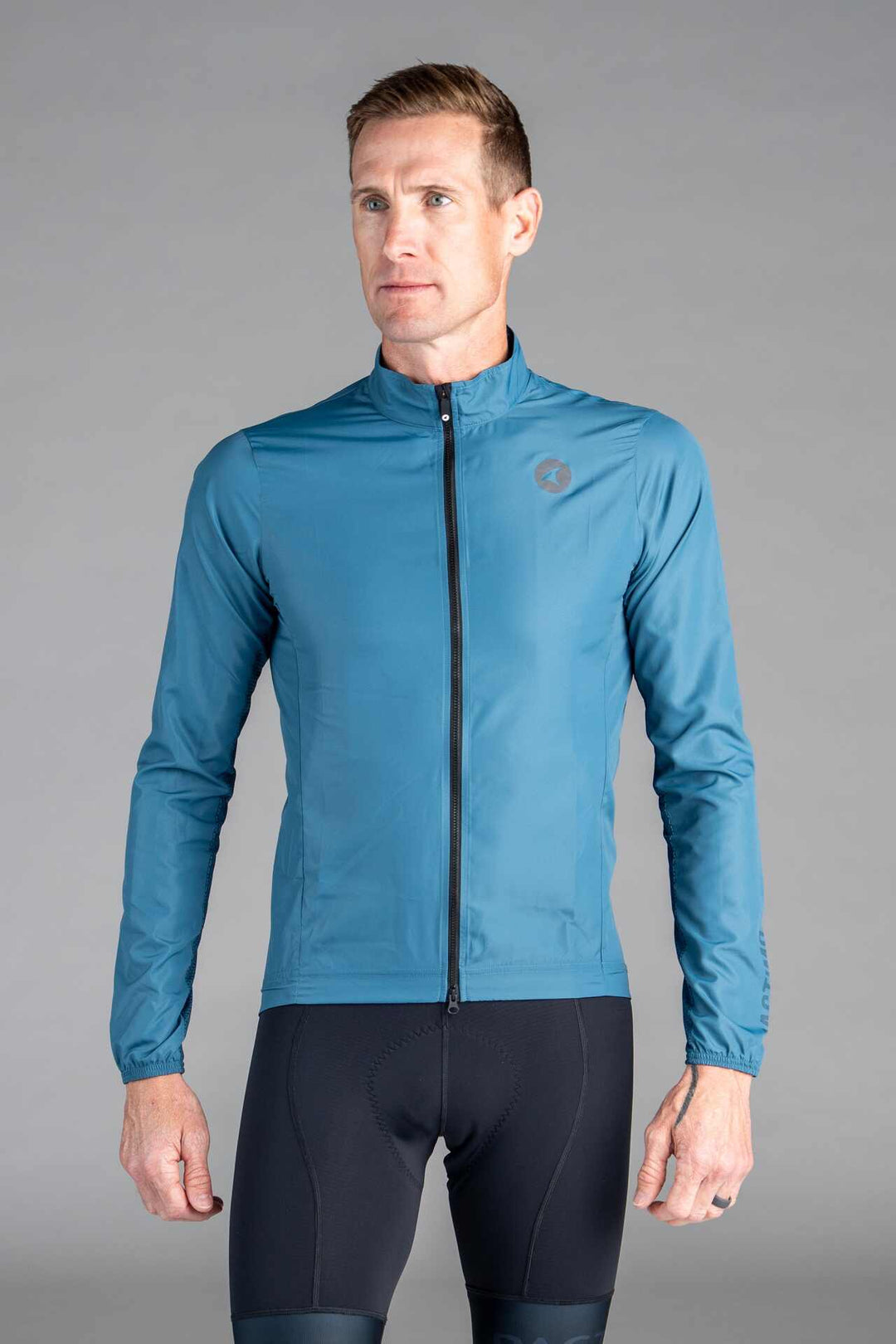 Men's Dark Teal Packable Cycling Wind Jacket - Front View