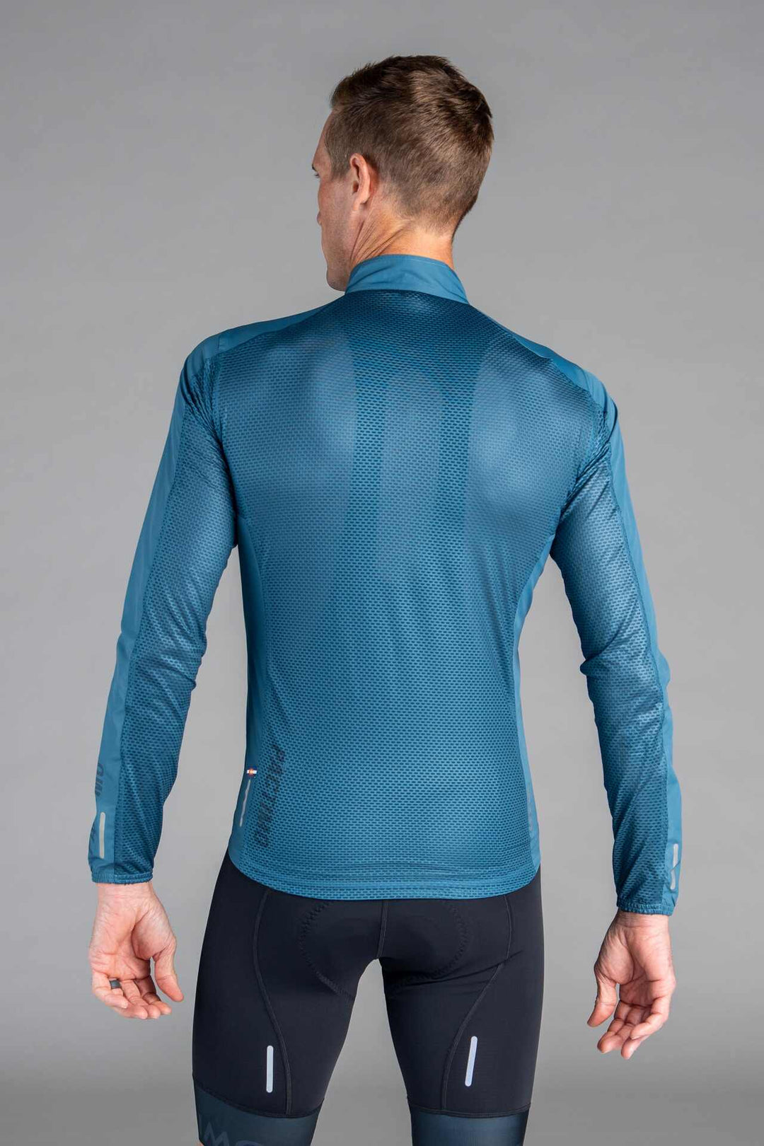 Men's Dark Teal Packable Cycling Wind Jacket - Back View