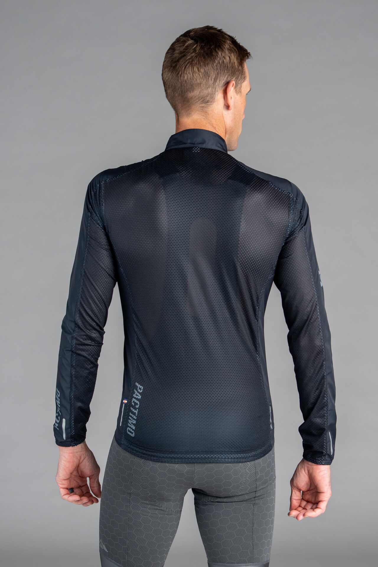 Men's Dark Black Packable Cycling Wind Jacket - Back View