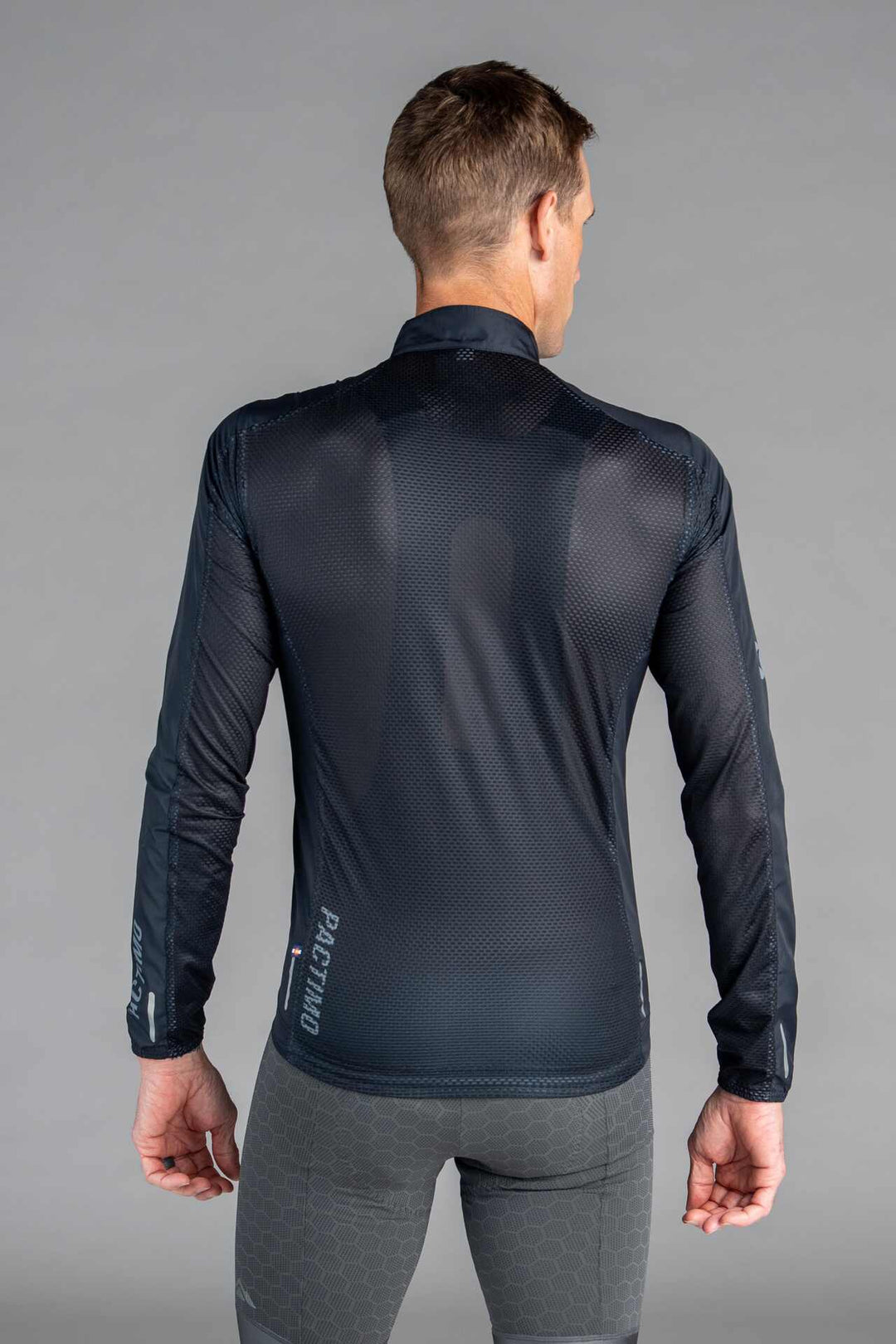 Men's Dark Black Packable Cycling Wind Jacket - Back View