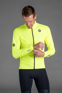 Men's High-Viz Yellow Packable Cycling Wind Jacket - Front View