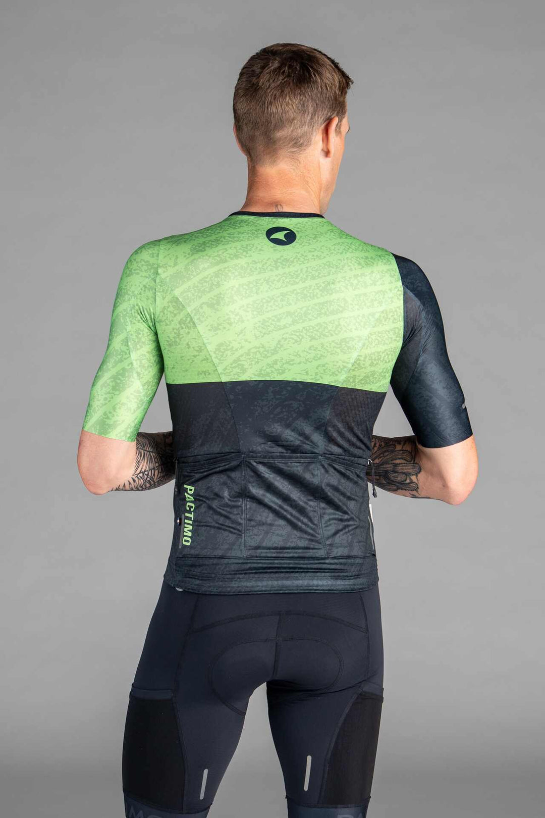 Men's Black and Green Range Aero Cargo Cycling Jersey - Back View