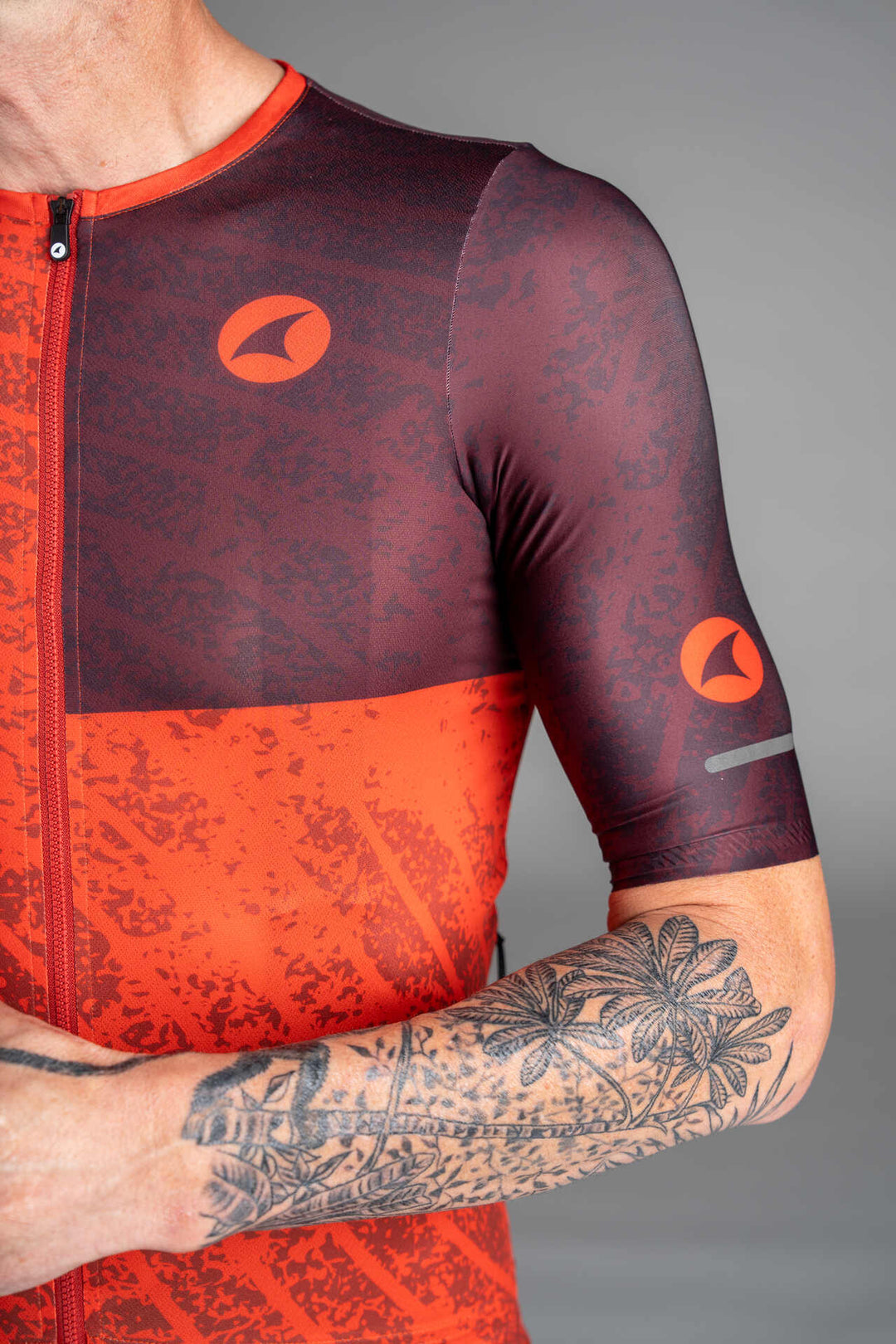 Men's Red and Maroon Range Aero Cargo Cycling Jersey - Front Close-Up