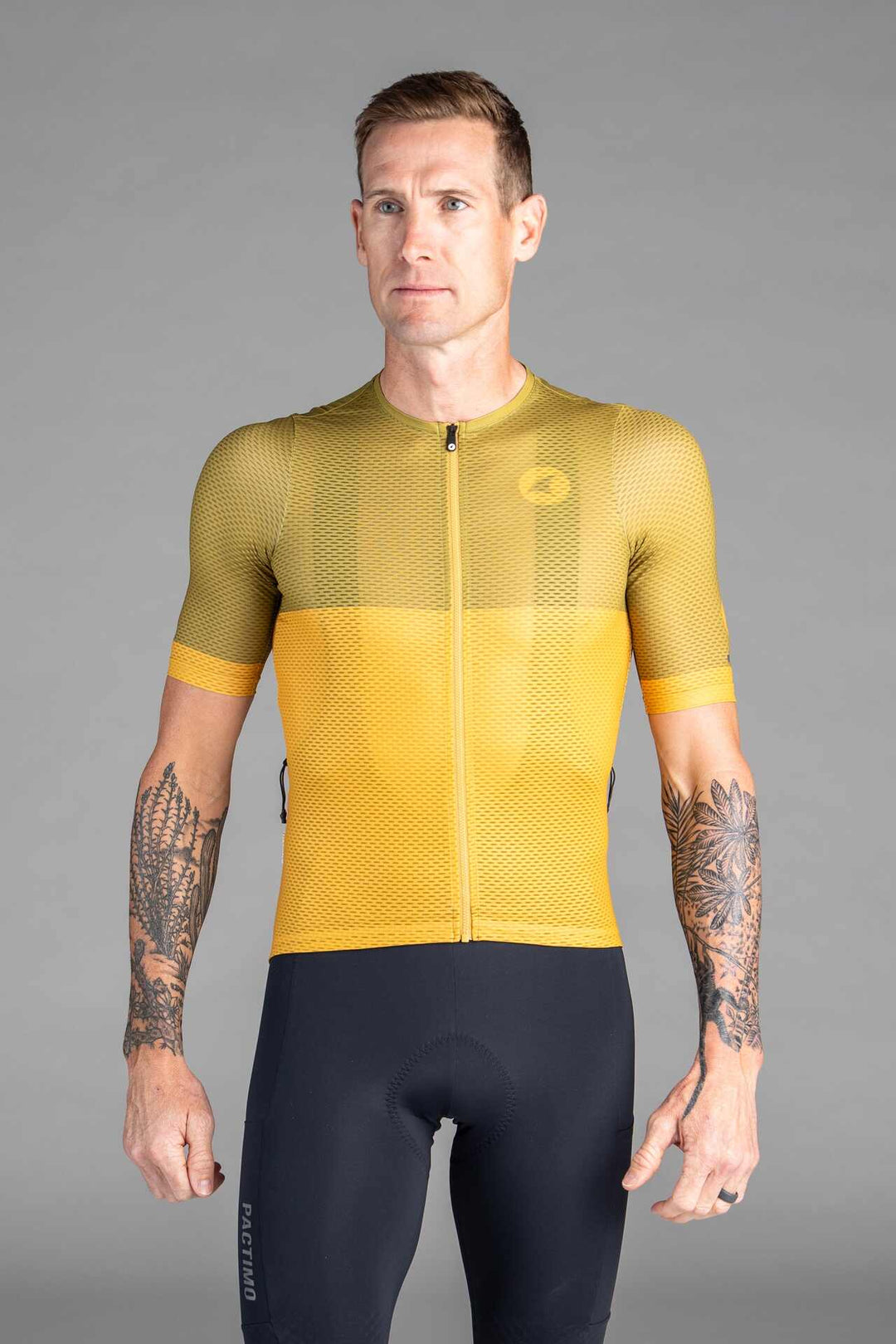 Men's Yellow Range Aero Cargo Mesh Cycling Jersey - Front View