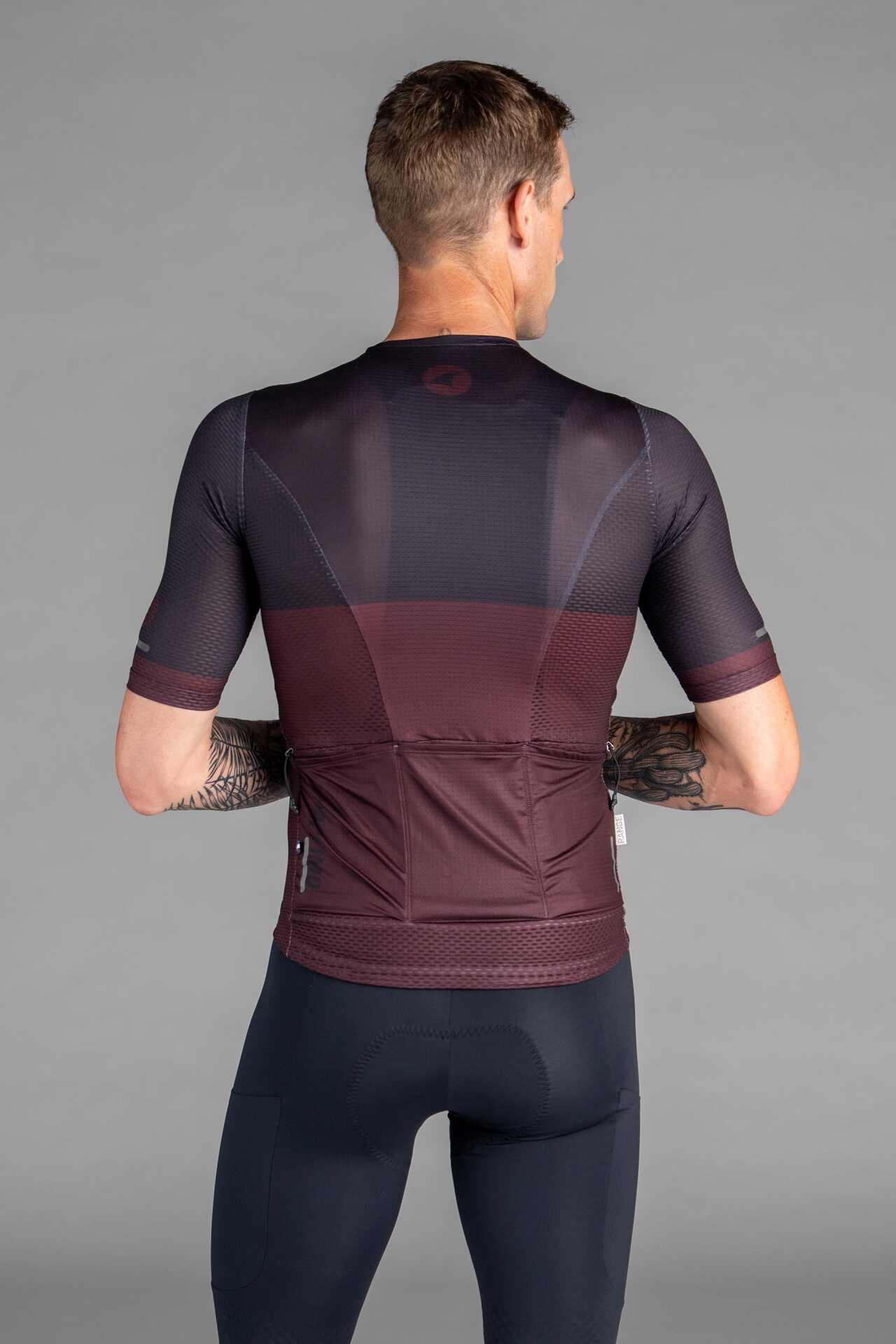 Men's Maroon Range Aero Cargo Mesh Cycling Jersey - Back View