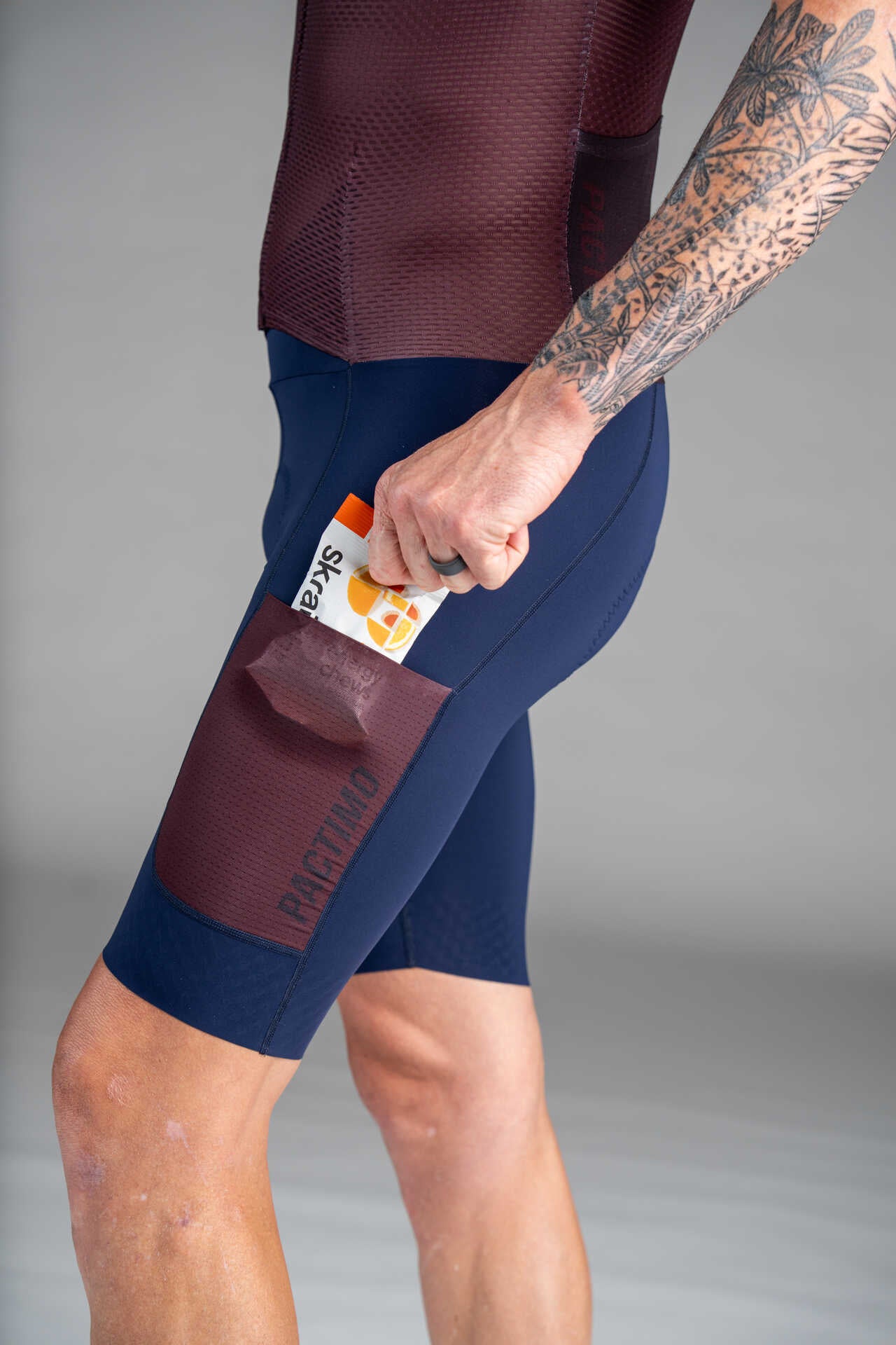 Men's Burgundy Mesh Cargo Cycling Skinsuit - Left Thigh Pocket