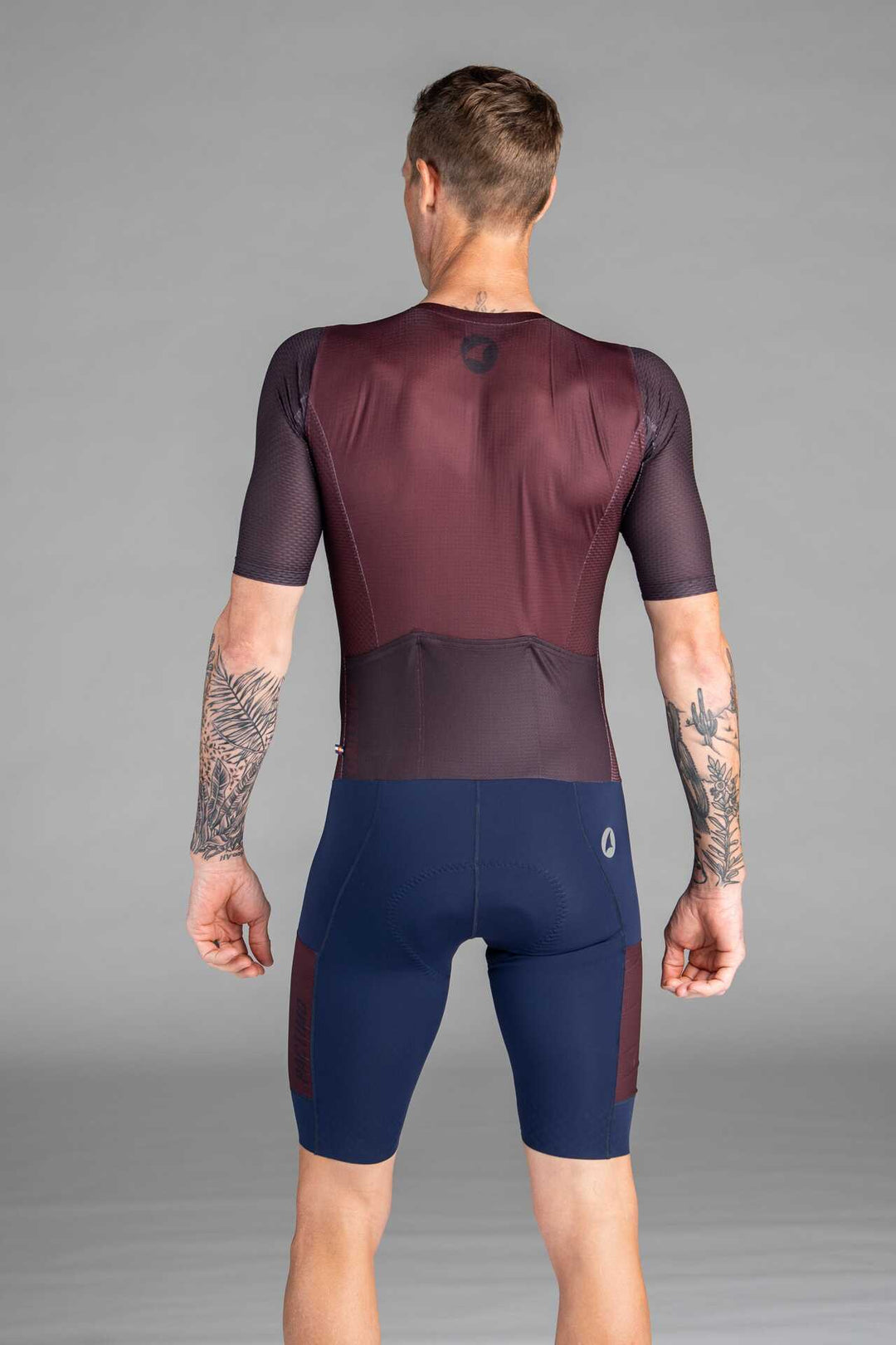 Men's Burgundy Mesh Cargo Cycling Skinsuit - Back View