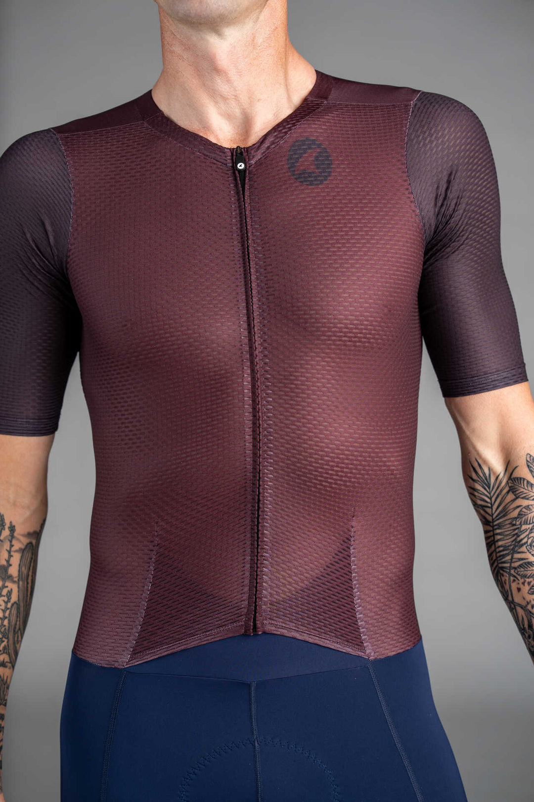 Men's Burgundy Mesh Cargo Cycling Skinsuit - Fabric Close-Up